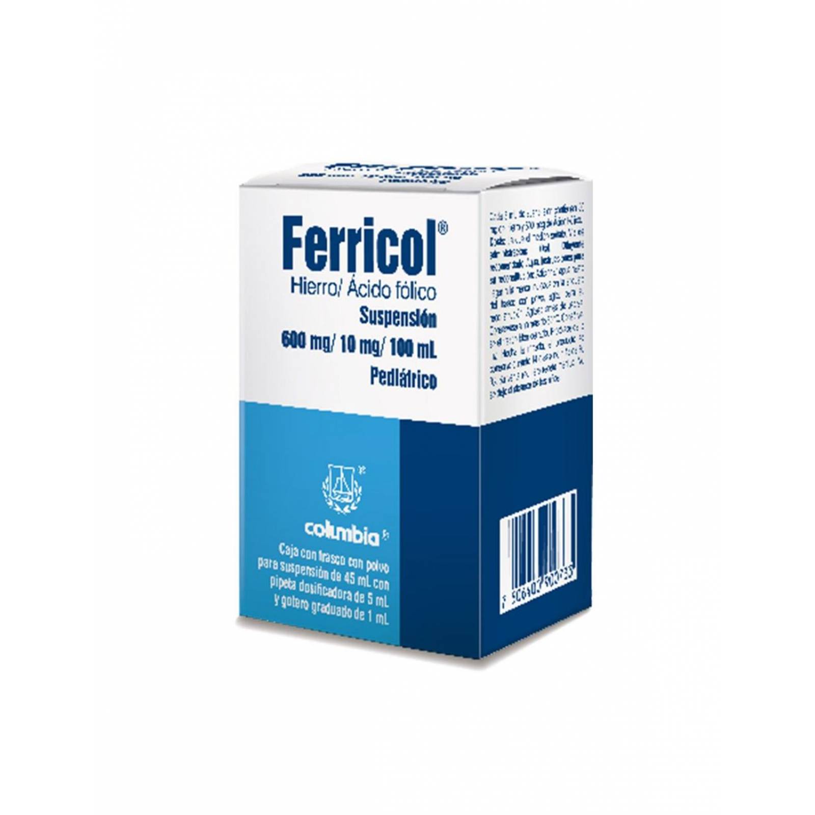 Ferricol 600 mg / 10 mg Pediátrico Suspensión Frasco con Polvo 45 mL 