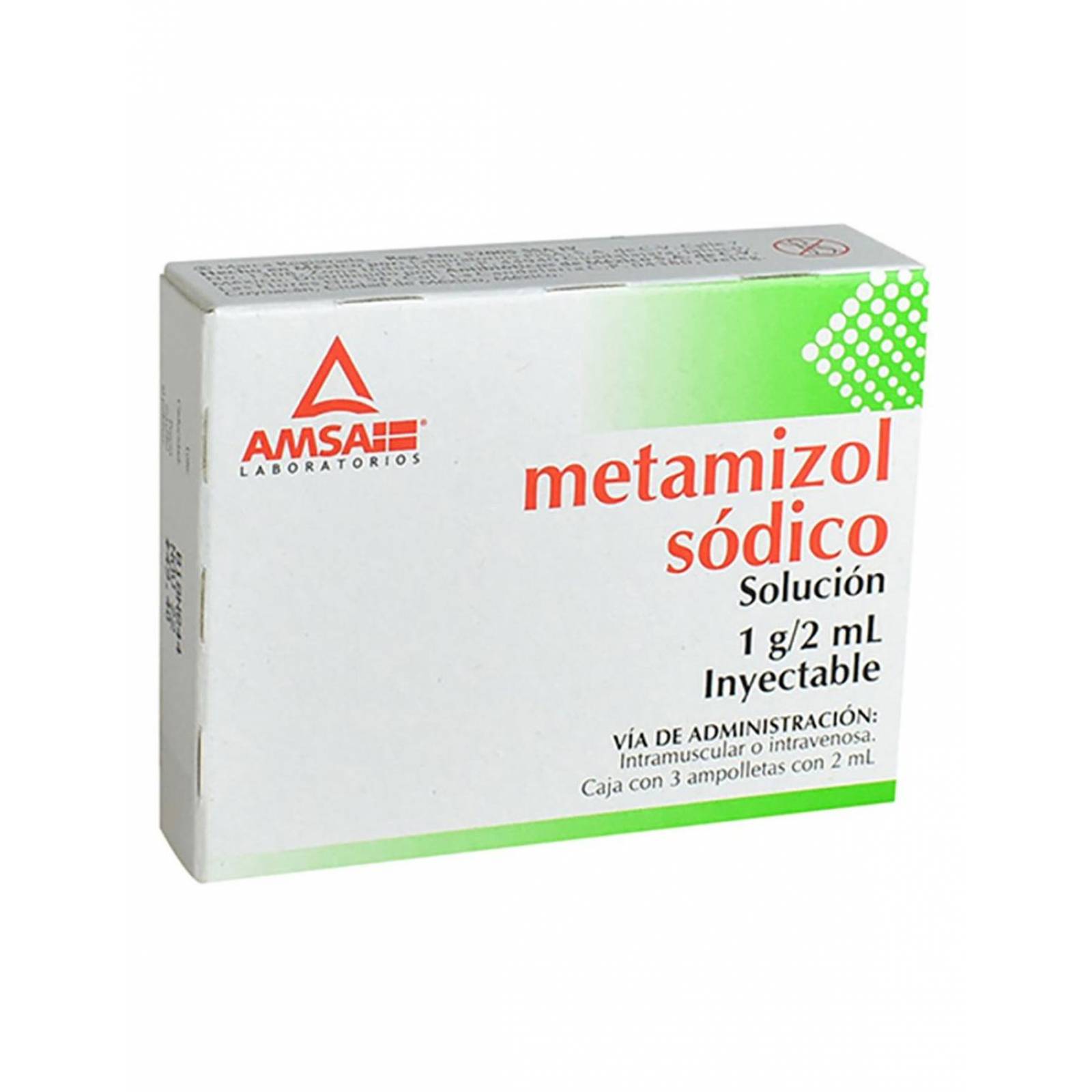 Metamizol Sódico 1 g/2 mL Solución Con 3 Ampolletas Con 2 mL