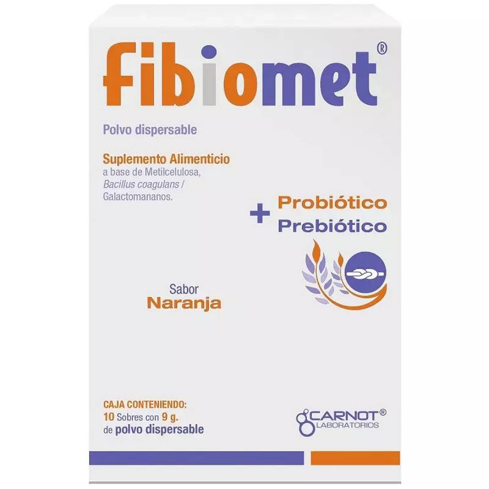 Fibiomet Probiótico y Prebiótico Caja Con 10 Sobres - Naranja
