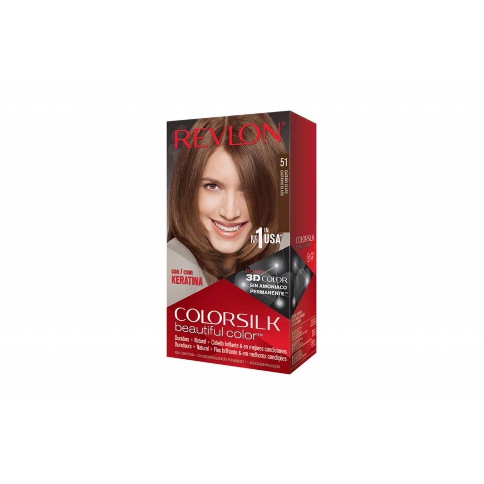 Revlon Colorsilk Tinte Permanente Castaño Claro 51 Caja Con Frasco Con 130 mL 