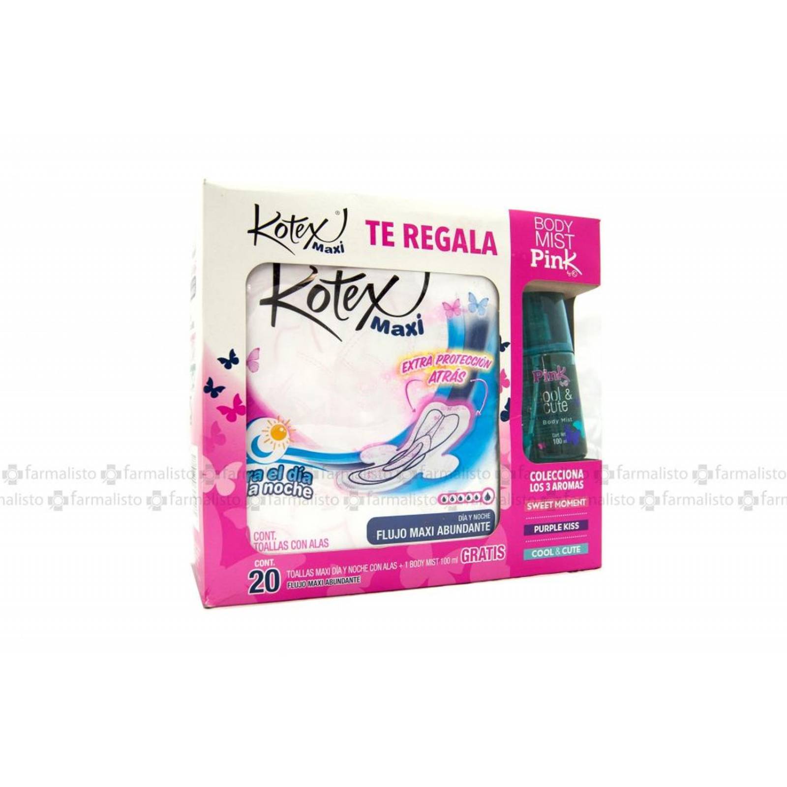 Kotex Kit Toallas Maxi Día / Noches 20 Piezas + Bodi Mist 100 mL 