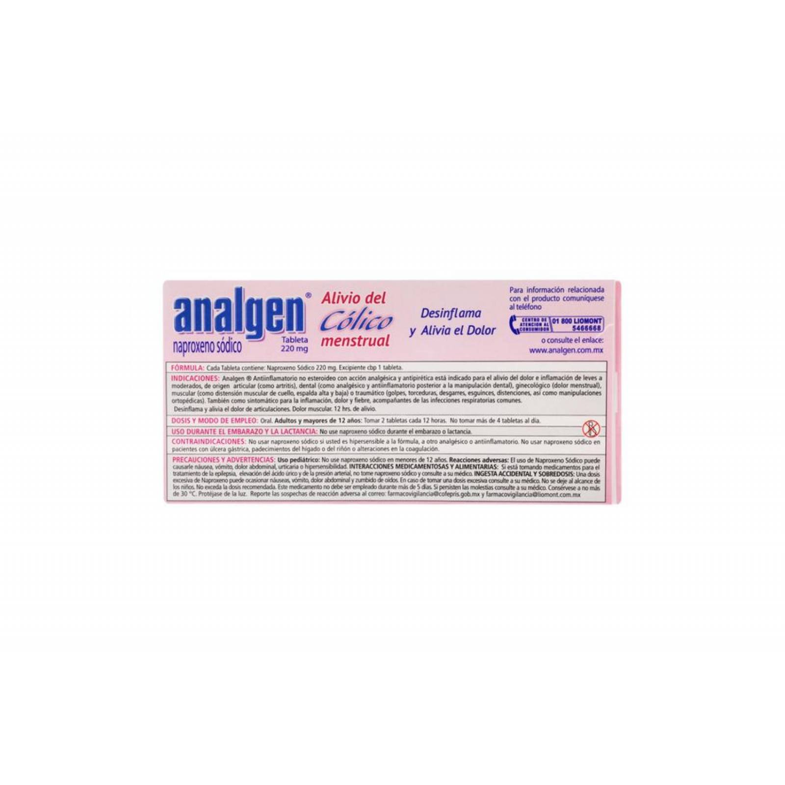 Analgen Cólico 220 mg Caja Con 10 Tabletas 