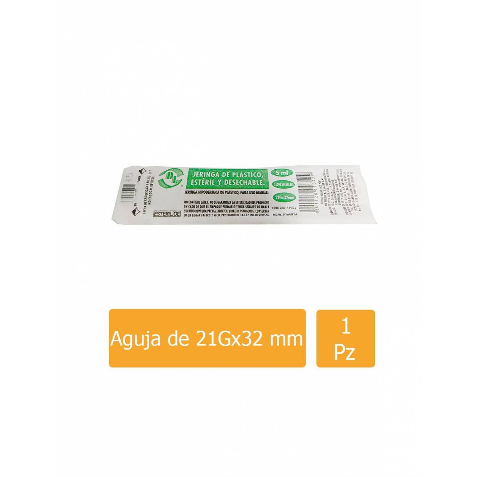Jeringa Desechable 5 mL Con Aguja 21Gx32 mm 