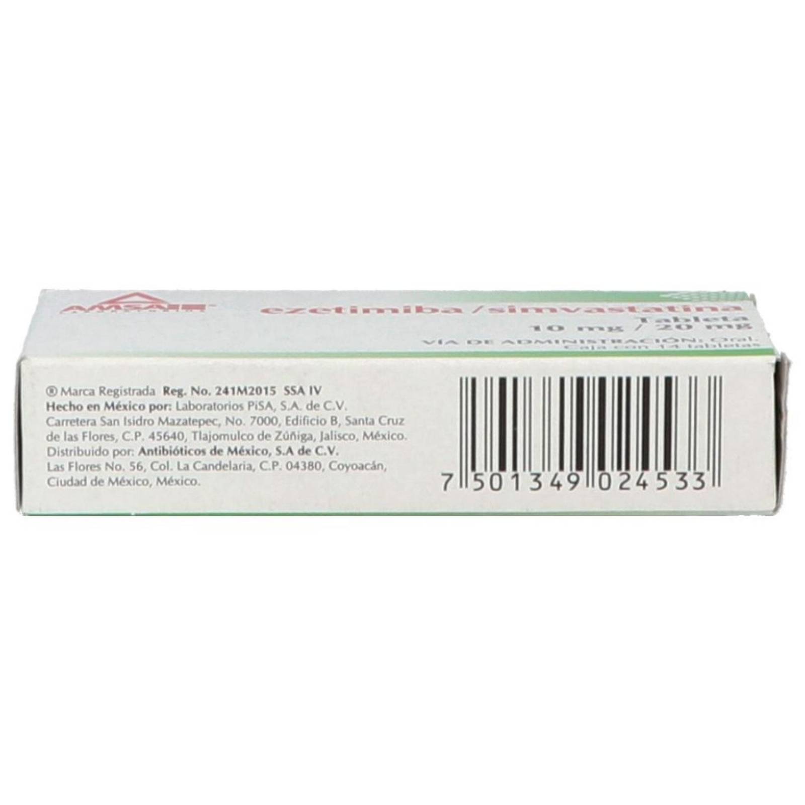Ezetimiba/Simvastatina 10 mg/20 mg Caja Con 14 Tabletas 