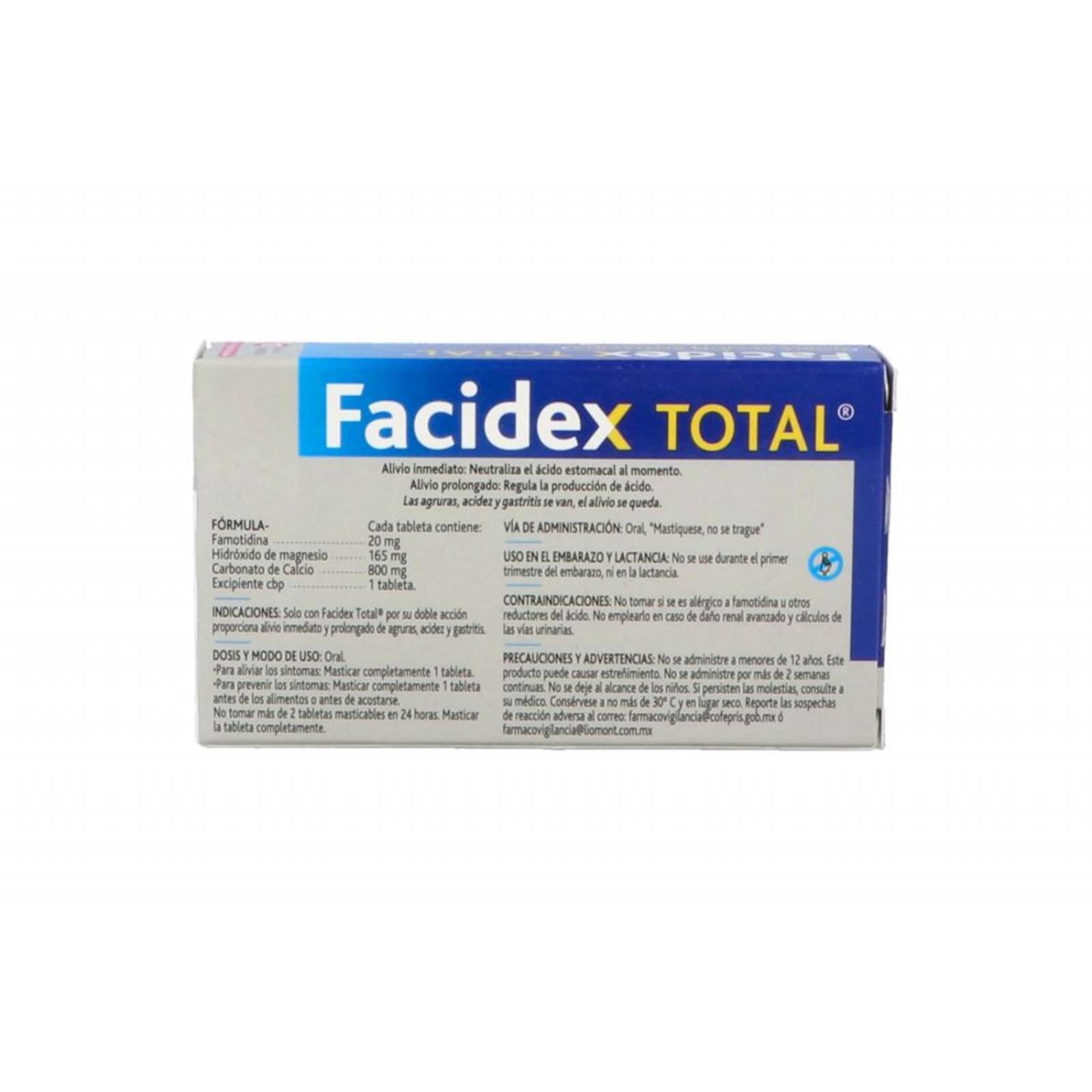 Facidex Total 20 mg/ 165 mg / 800 mg Caja Con 10 Tabletas Masticables Sabor Frutas Tropicales 
