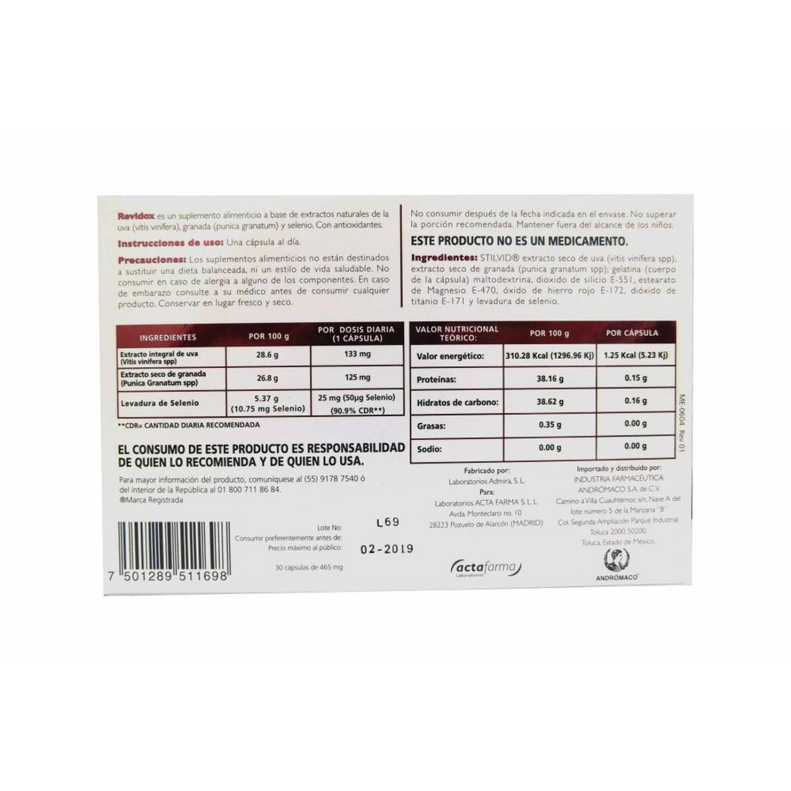 Revidox 84 % Caja con 30 Cápsulas 