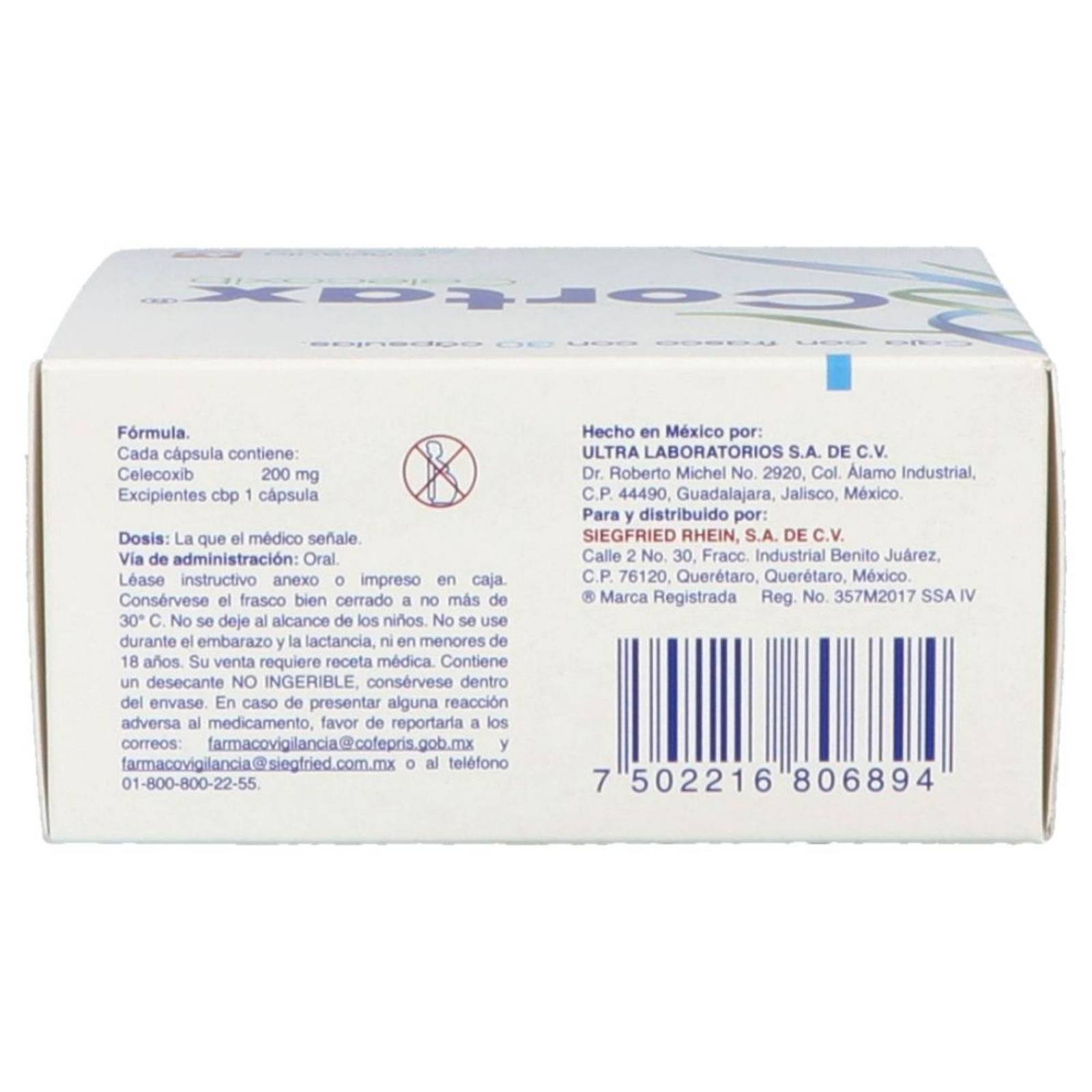 Cortax 200 mg Caja Con Frasco Con 30 Cápsulas 