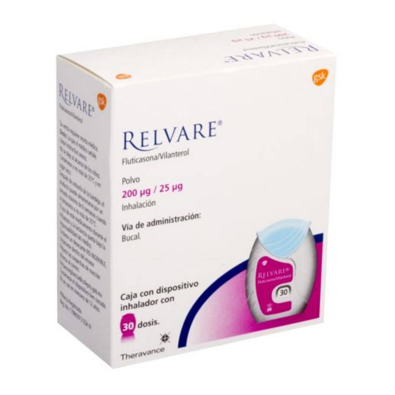 Relvare Polvo 200 Mcg/ 25 Mcg Caja Con Dispositivo Con 30 Dosis 