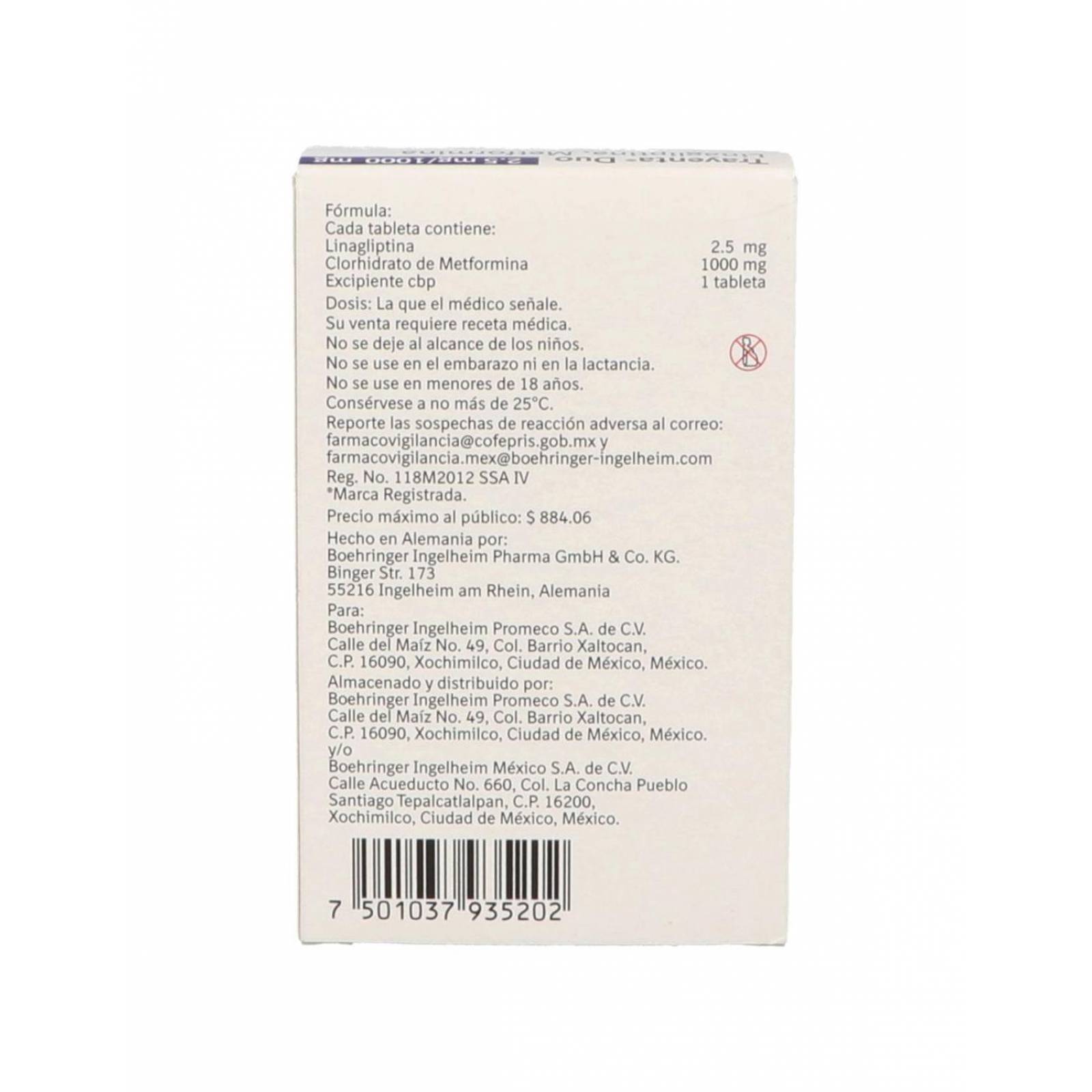 Trayenta Duo 2.5 / 1000 mg Caja Con 30 Tabletas 