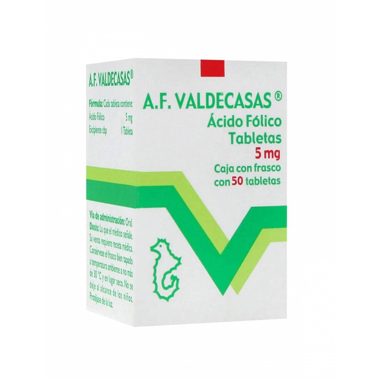 Ácido Fólico 5 mg Caja Con Frasco Con 50 Tabletas 
