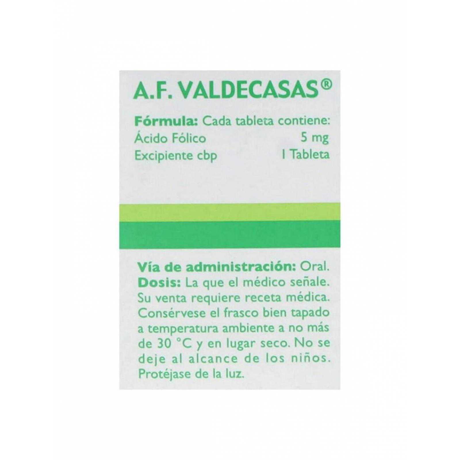 Ácido Fólico 5 mg Caja Con Frasco Con 50 Tabletas 