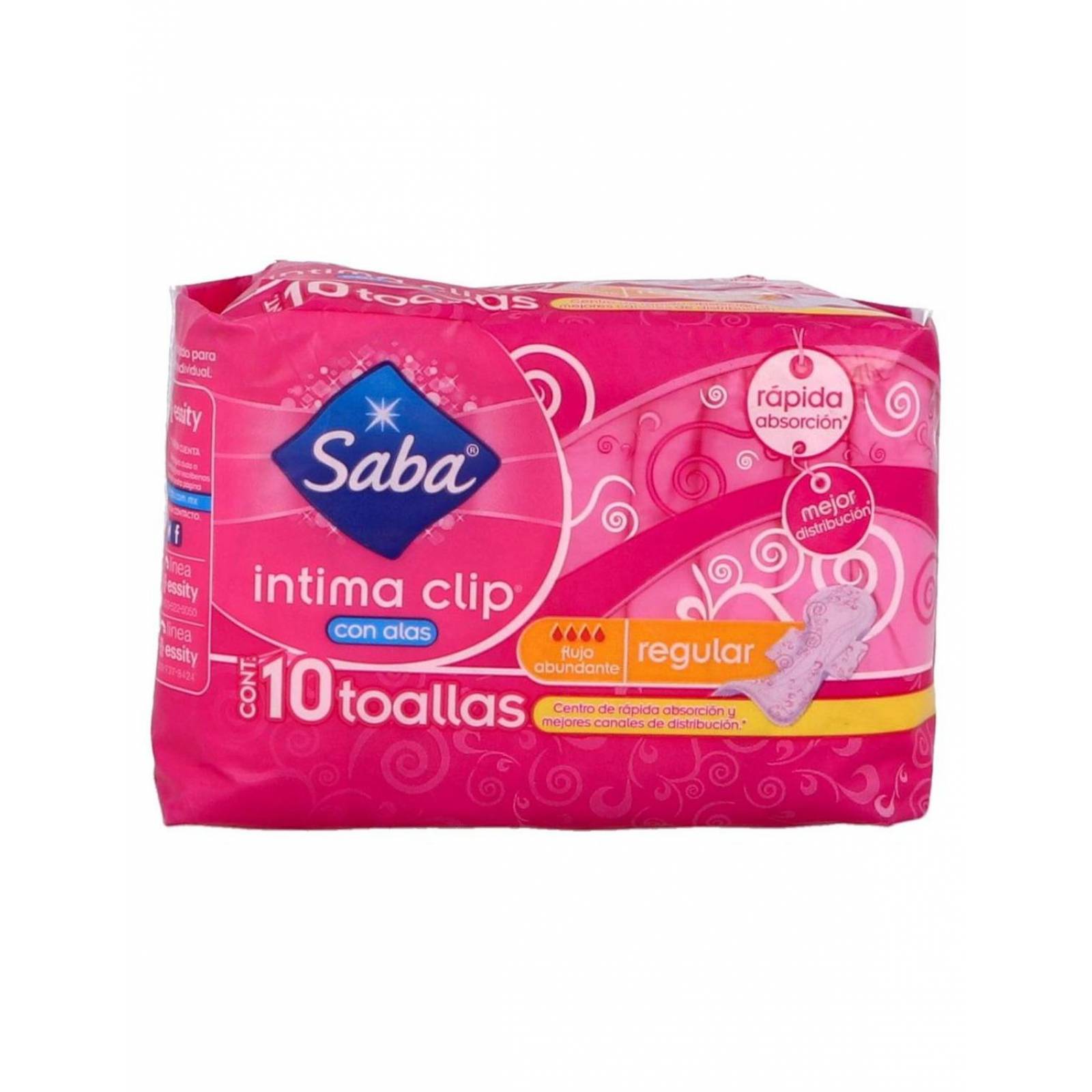 SABA INTIMA CLIP CON ALAS PAQUETE CON 10 TOALLAS REGULAR 