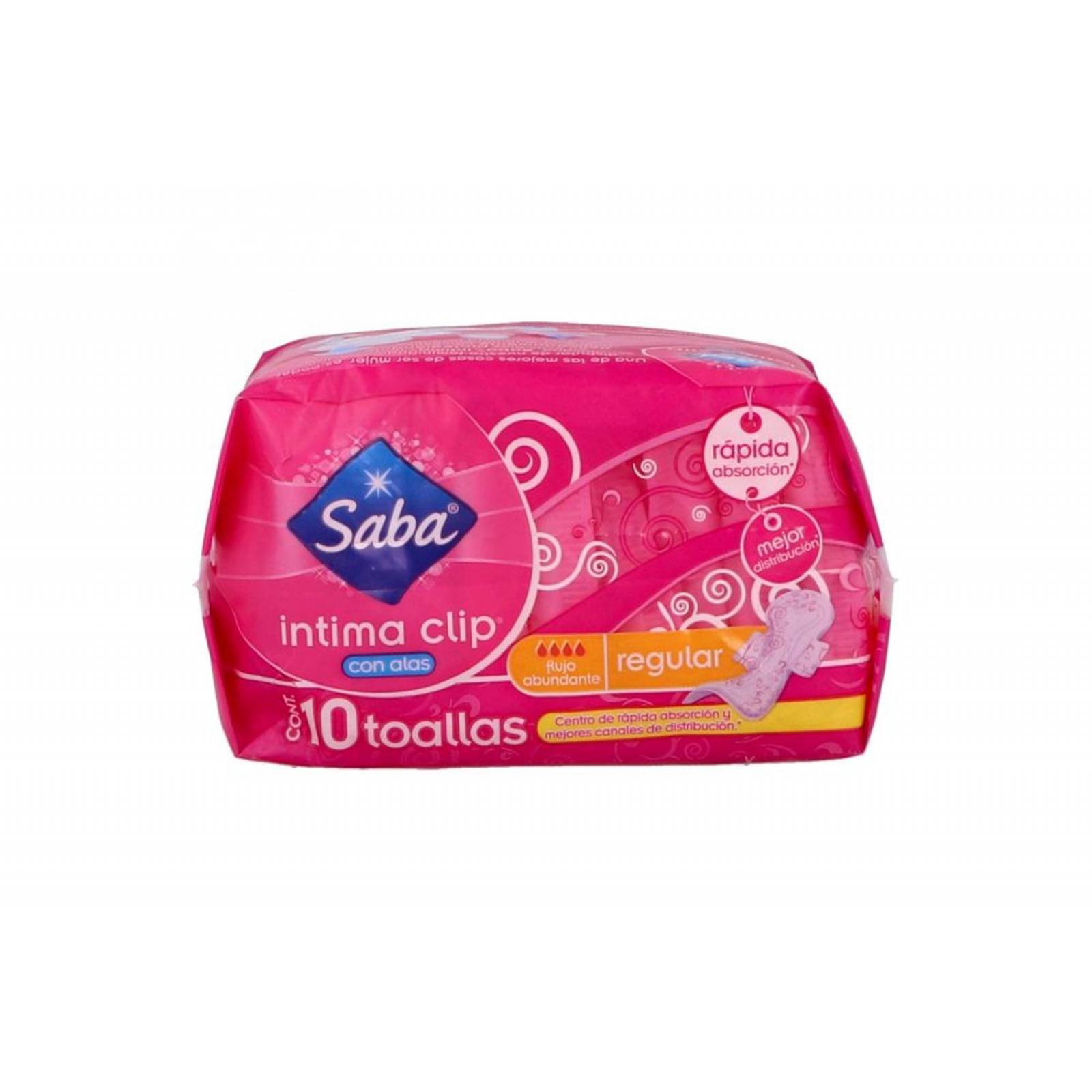 SABA INTIMA CLIP CON ALAS PAQUETE CON 10 TOALLAS REGULAR 