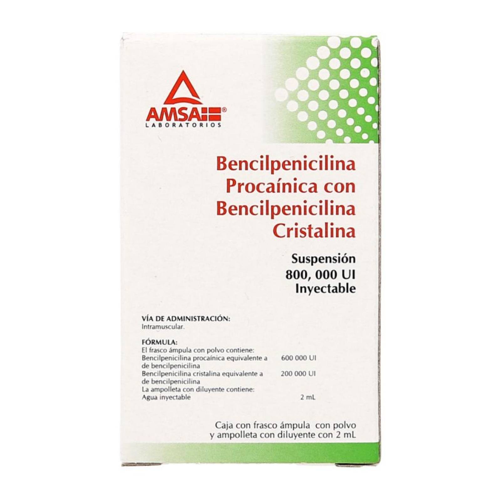 Bencilpenicilina Procaínica Con Bencilpeicilina Cristalina Suspensión Inyectable 800,000 UI 