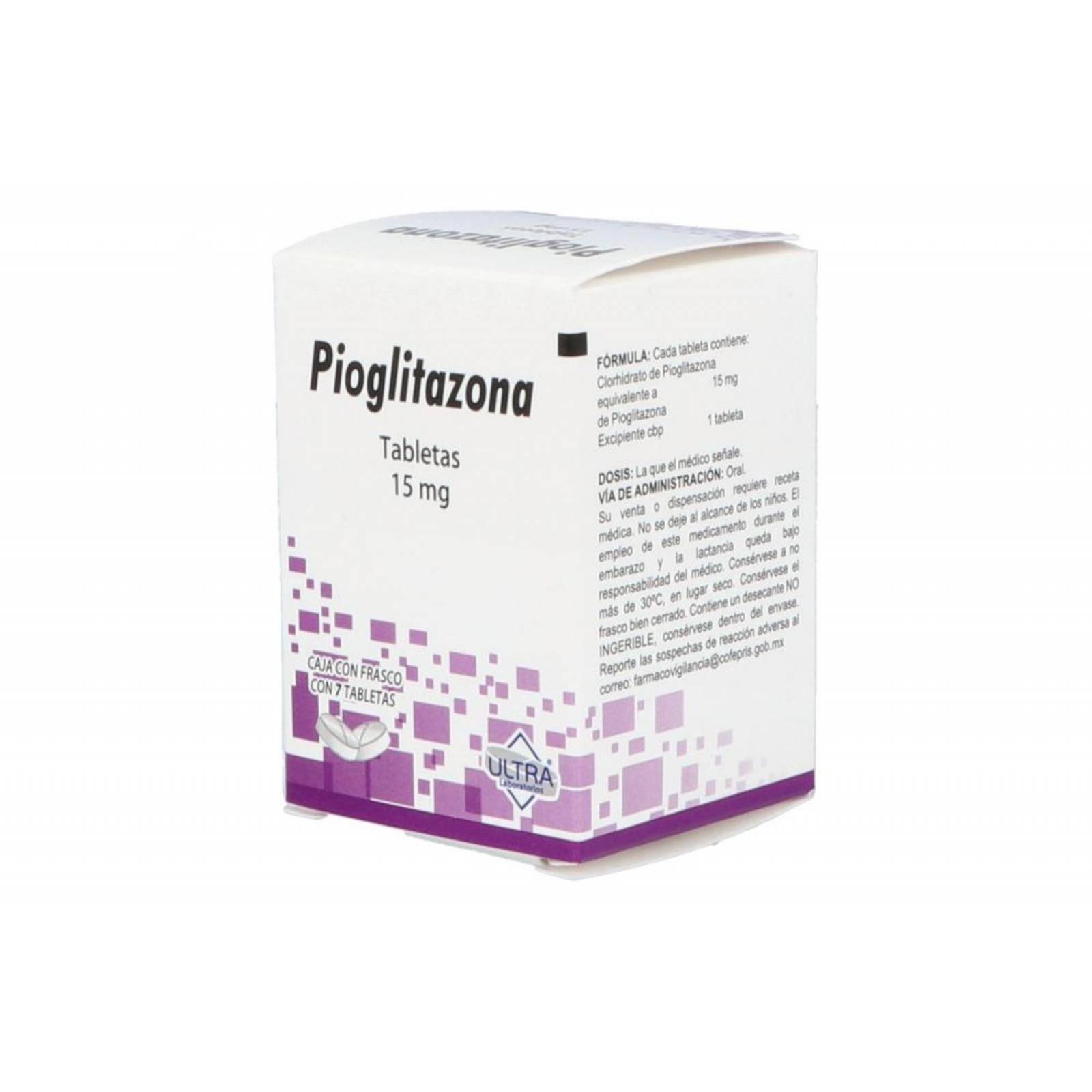 Pioglitazona 15 mg Caja Con Frasco Con 7 Tabletas 