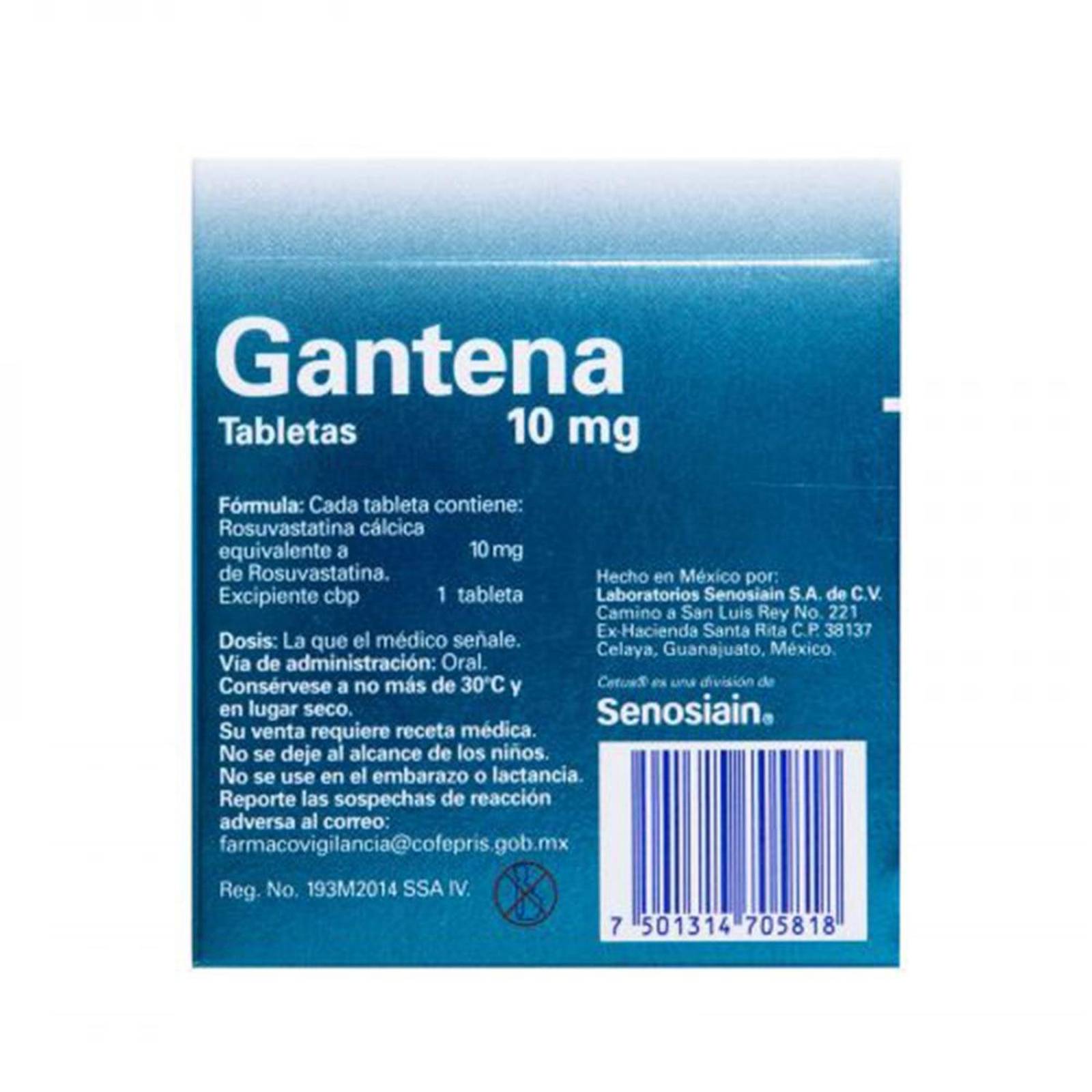 Gantena 10 mg Caja Con 30 Tabletas 