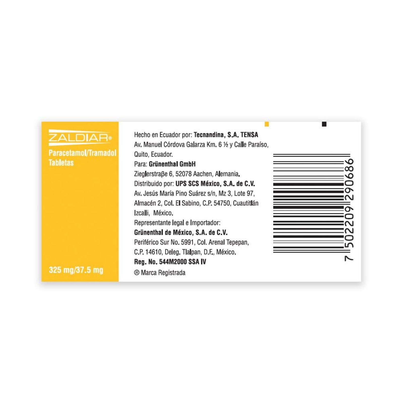 Zaldiar 325 mg / 37.5 mg Caja Con 50 Tabletas 