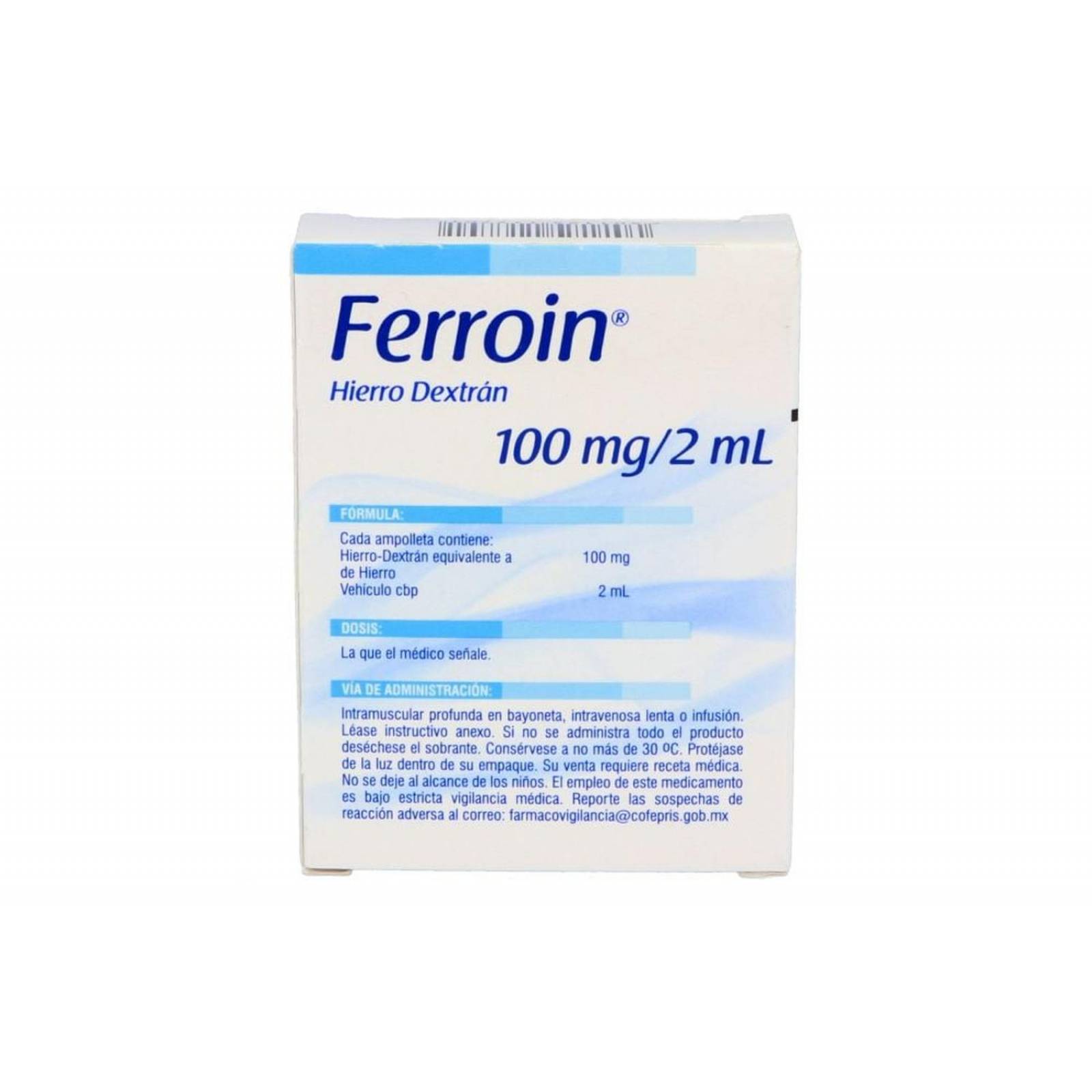 Ferroin Solución Inyectable 100 mg /2 mL Caja Con 3 Ampolletas 