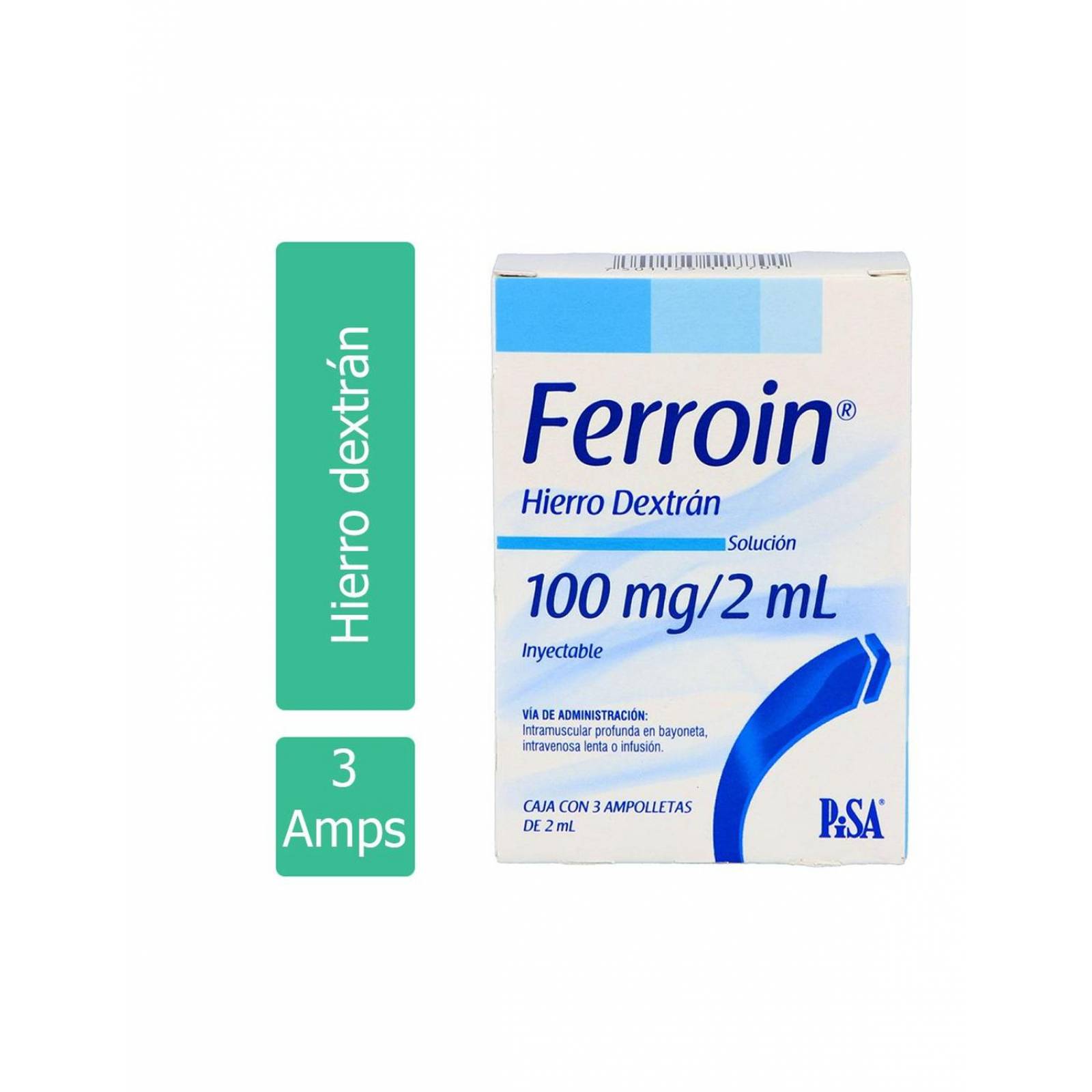 Ferroin Solución Inyectable 100 mg /2 mL Caja Con 3 Ampolletas 