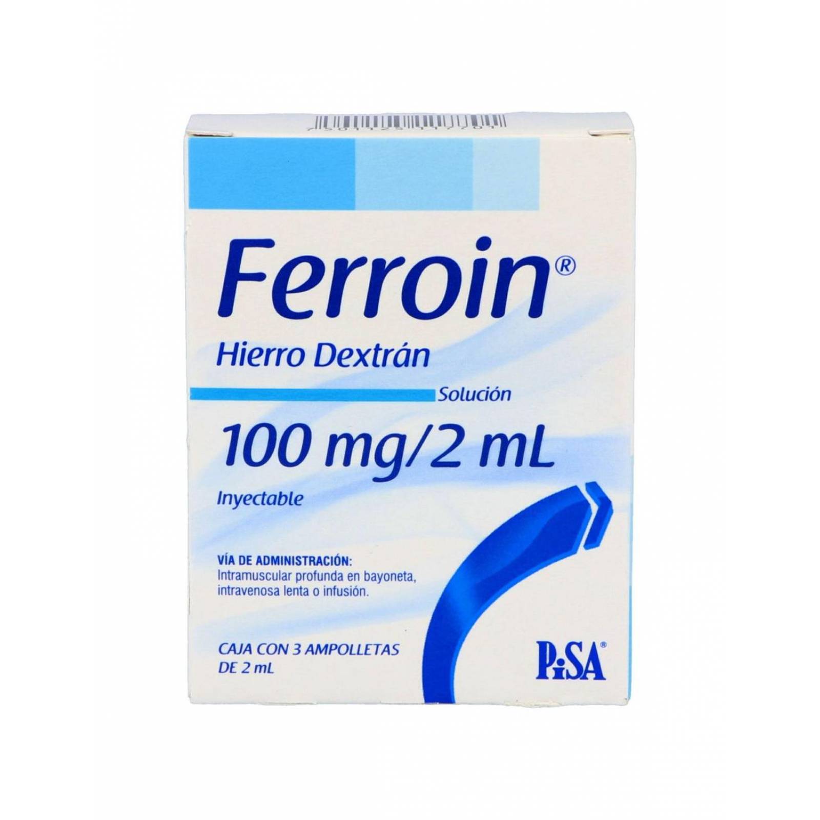Ferroin Solución Inyectable 100 mg /2 mL Caja Con 3 Ampolletas 