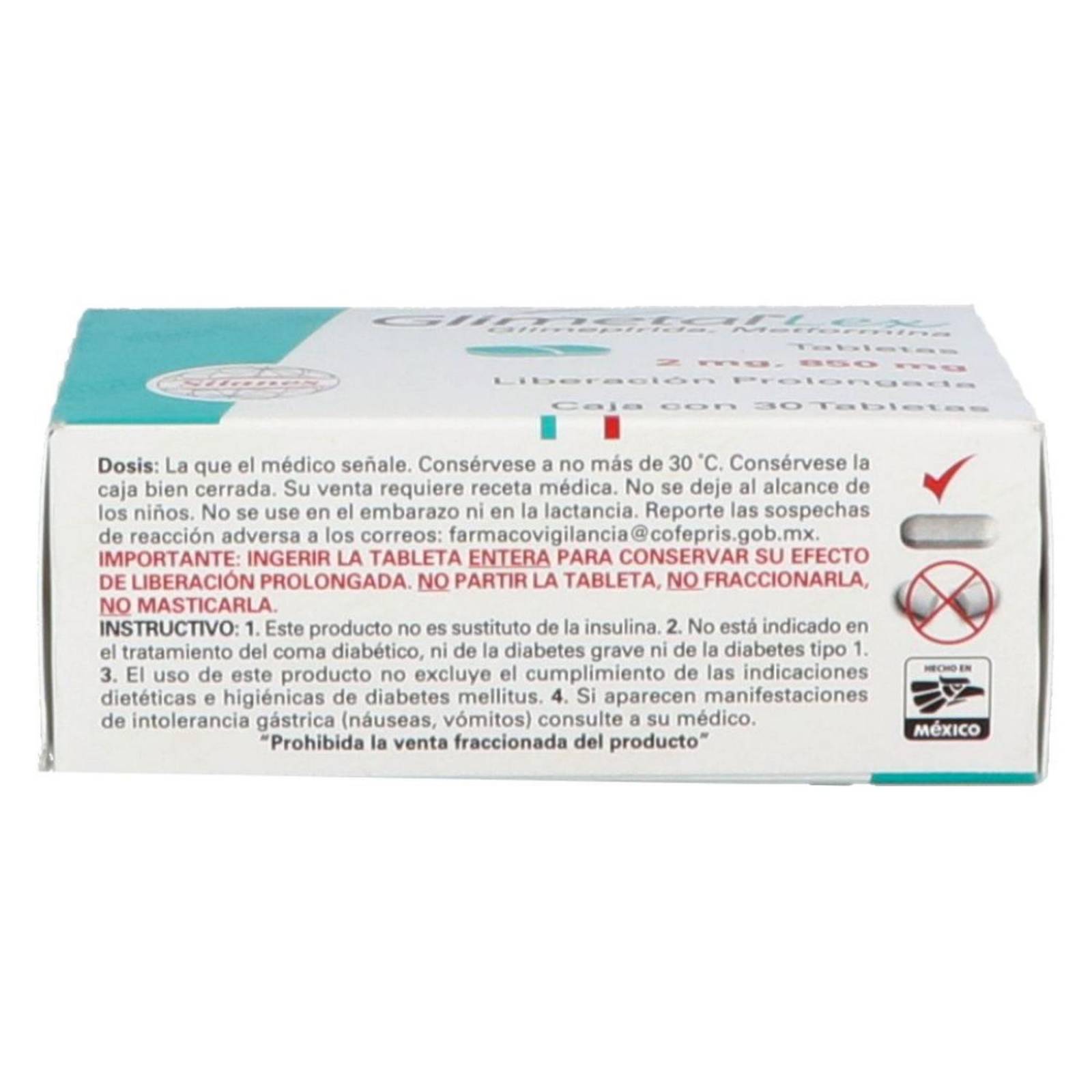 Glimetal Lex 2 mg/850 mg Caja Con 30 Tabletas 