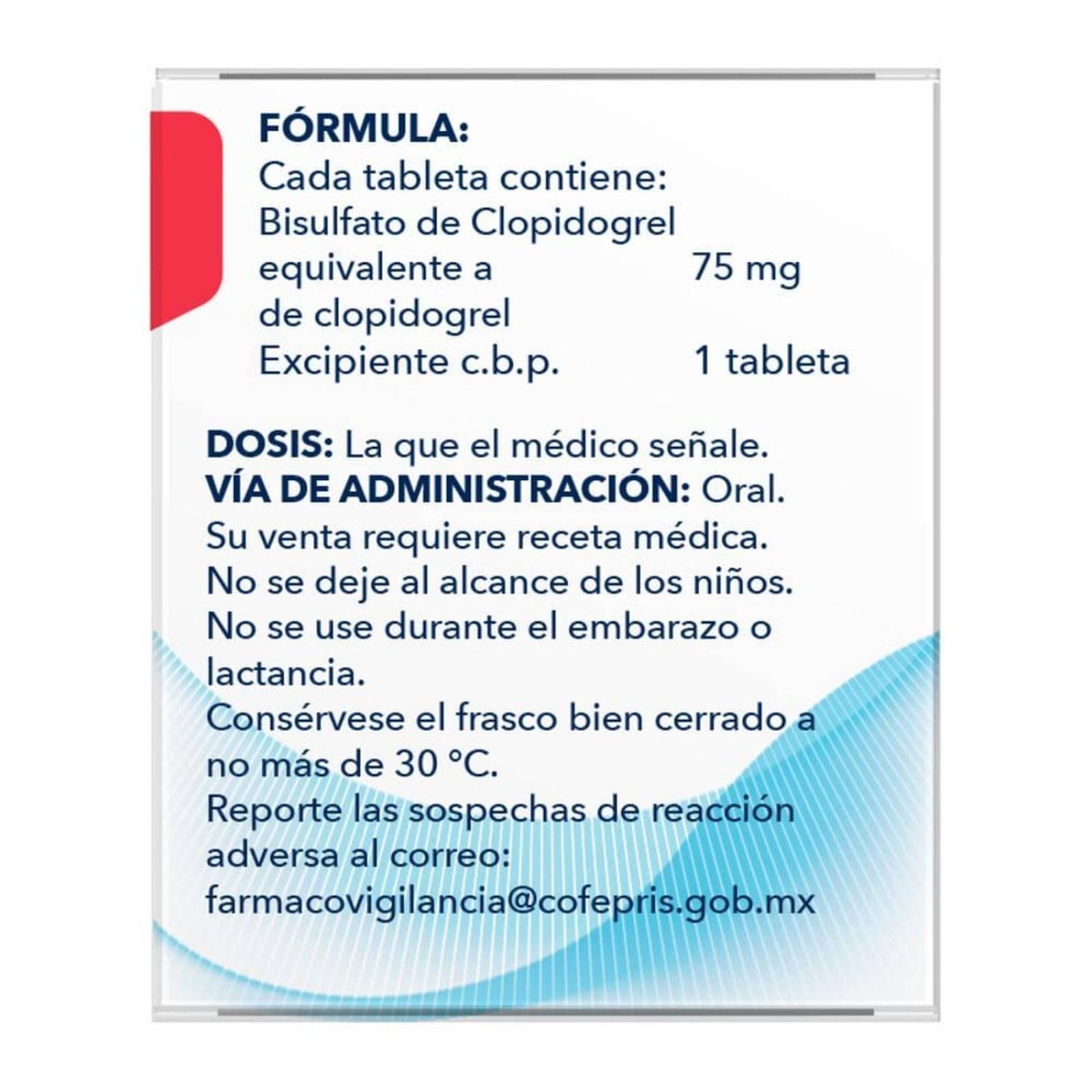 Clopidogrel 75 mg Caja Con Frasco Con 28 Tabletas 
