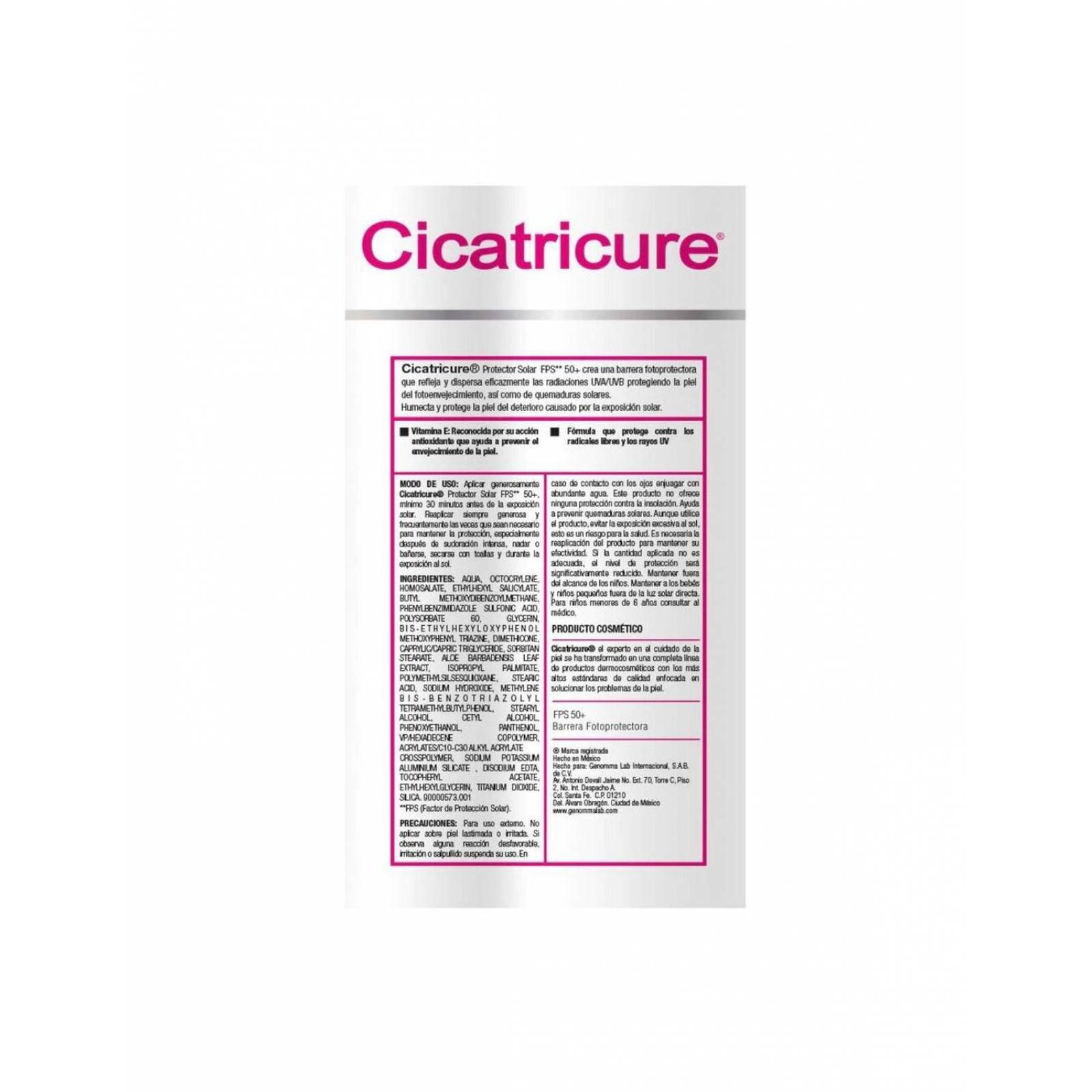 Crema Cicatricure Protector Solar FPS 50 Caja Con tubo de 125 mL 