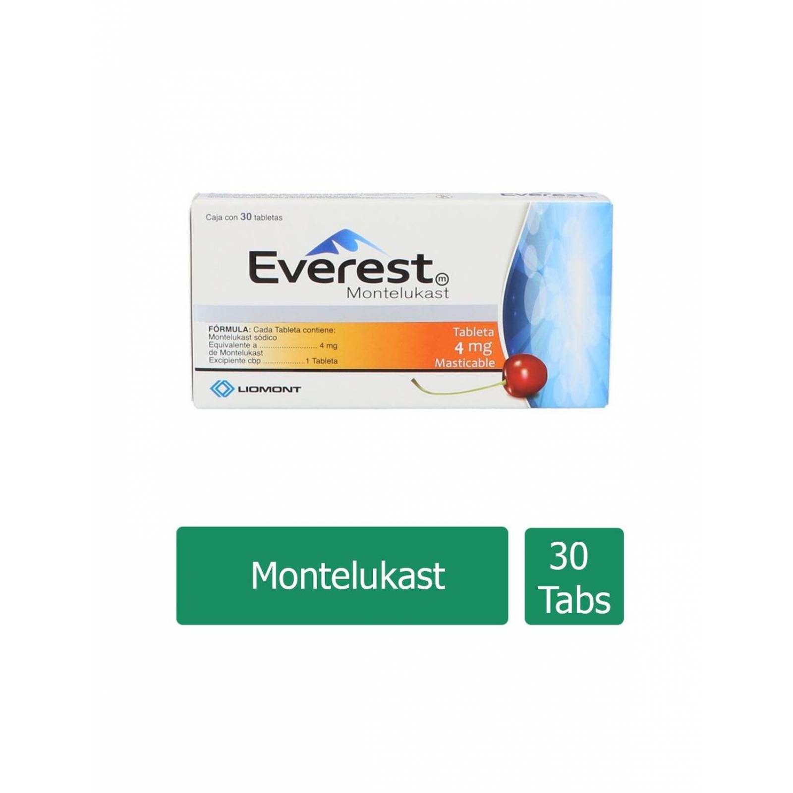 Everest Montelukast 4 mg Caja Con Envase Con 30 Tabletas Masticables 
