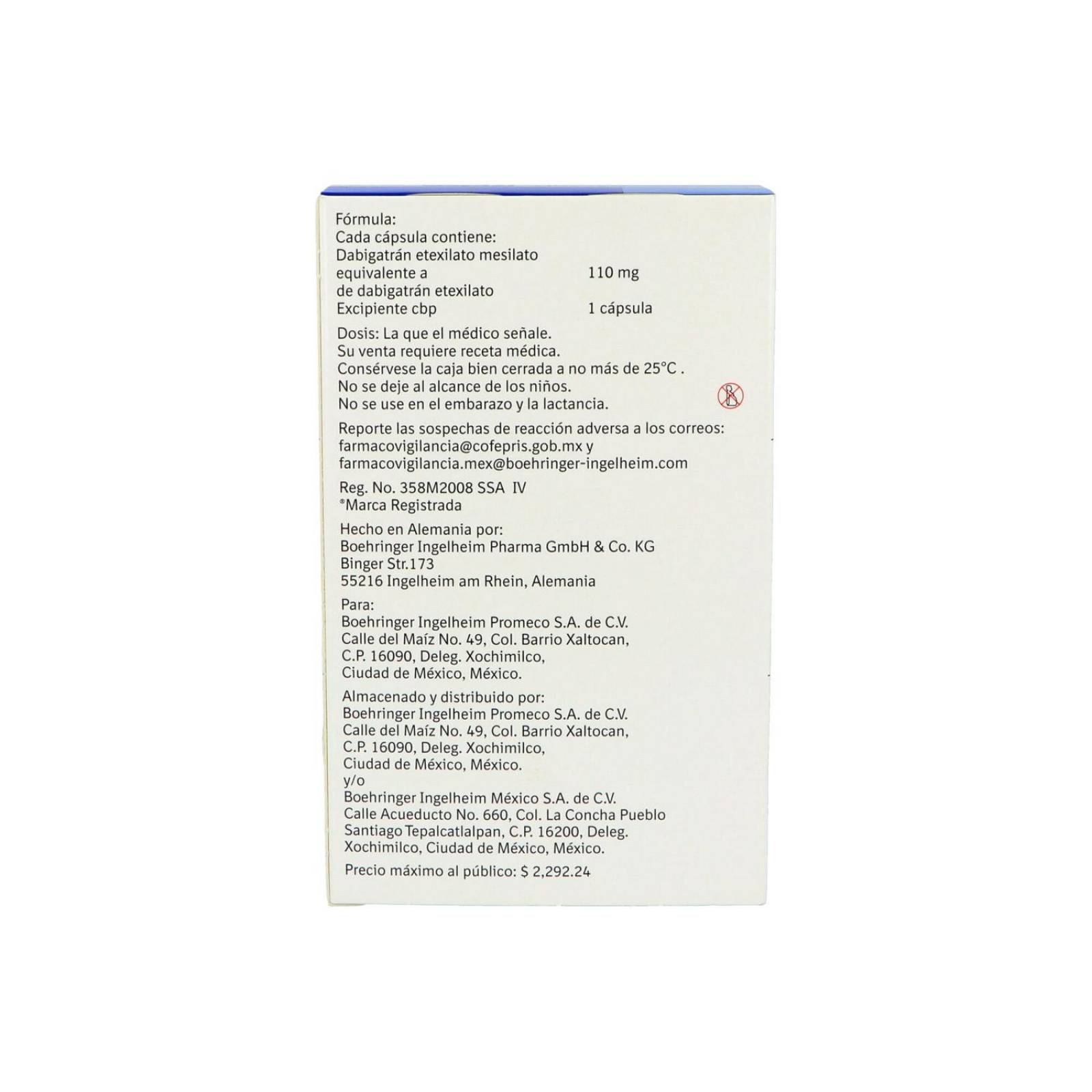 Pradaxar 110 mg Caja Con 60 Cápsulas - RX 