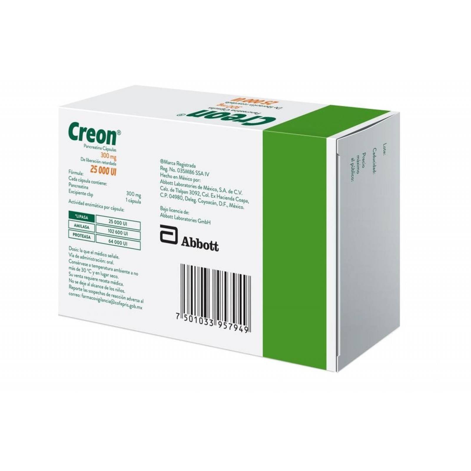 Creon 300 mg Caja Con 30 Cápsulas 25000 UI 
