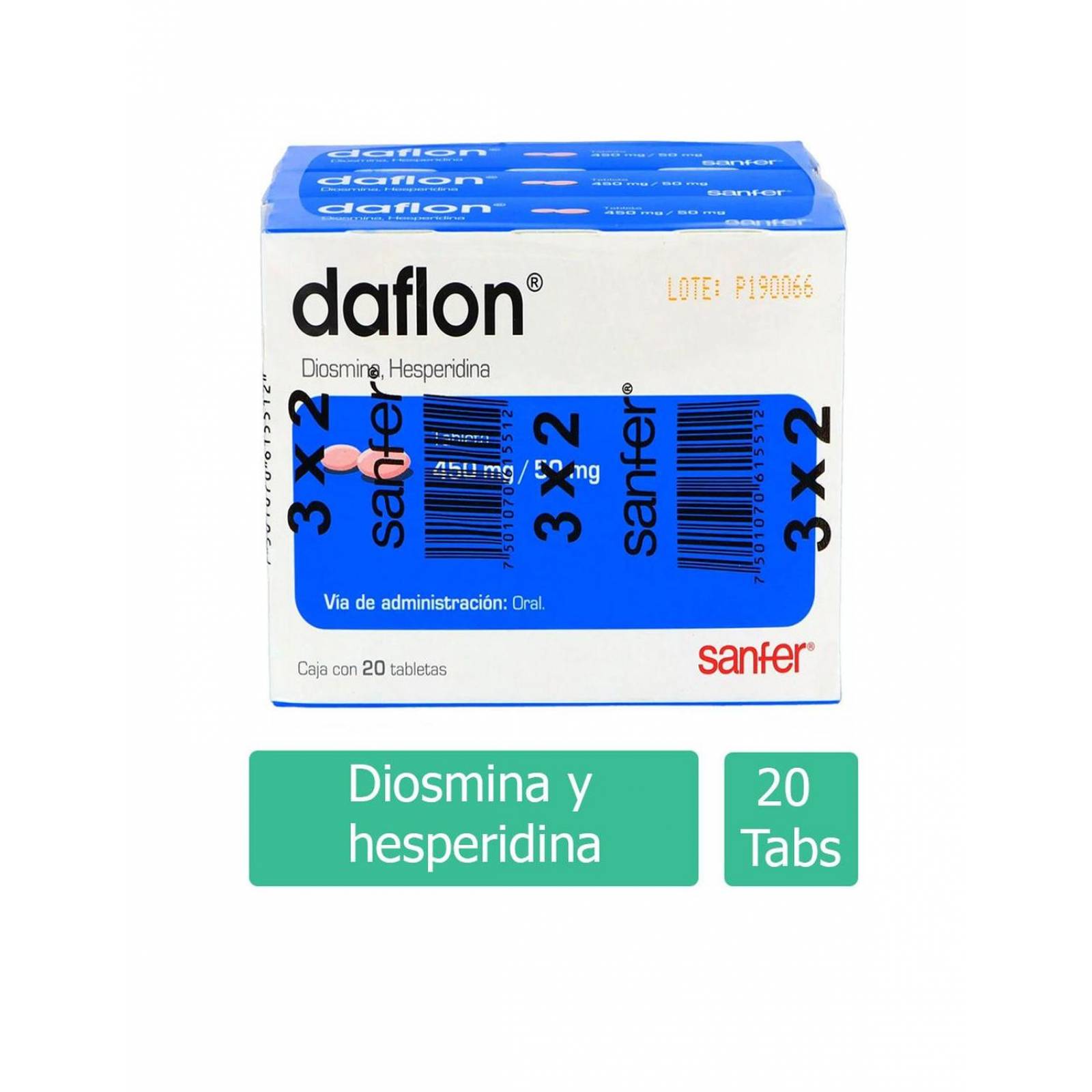 Daflon 450 mg /50 mg Empaque Con 3 Cajas Con 20 Tabletas 3 x 2 