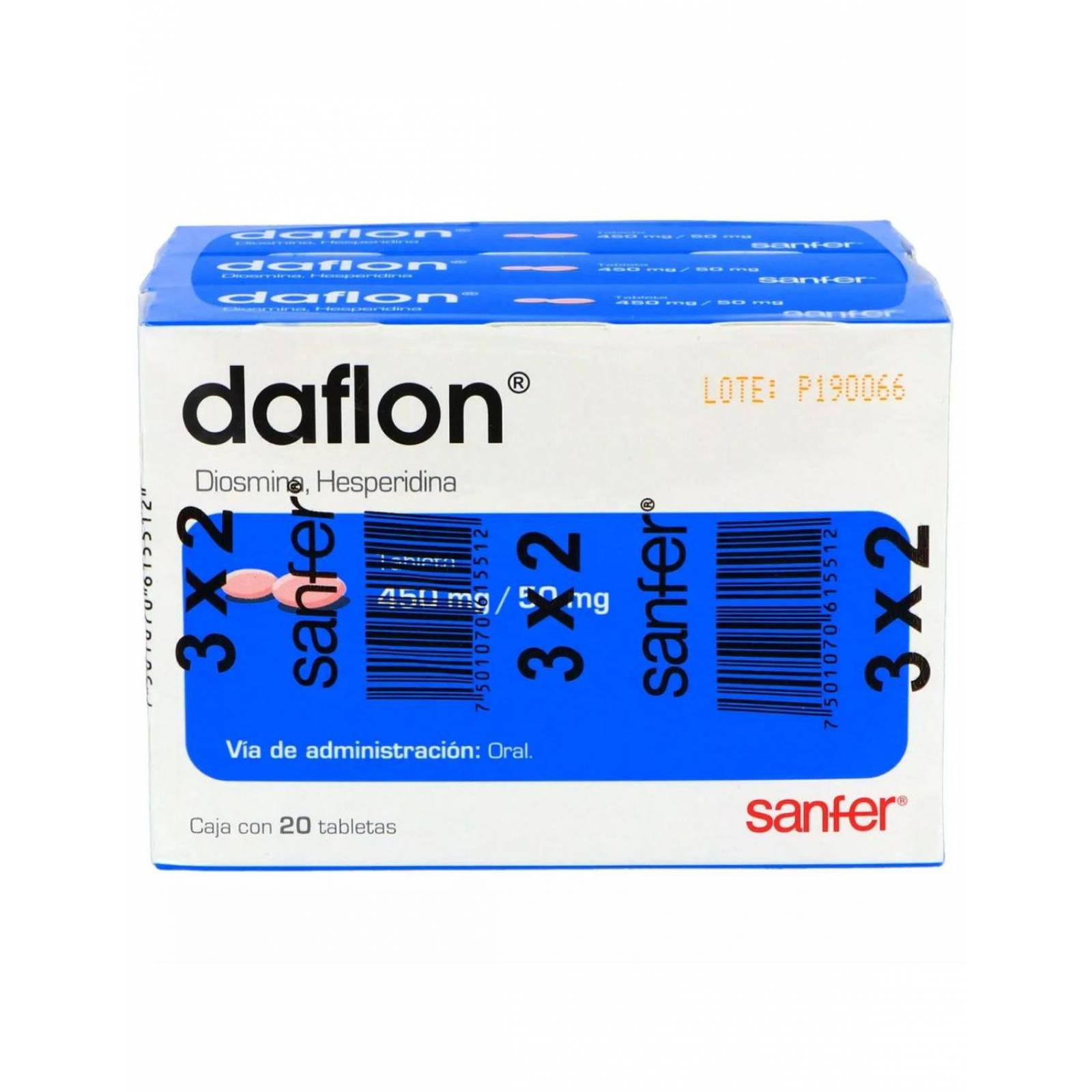 Daflon 450 mg /50 mg Empaque Con 3 Cajas Con 20 Tabletas 3 x 2 