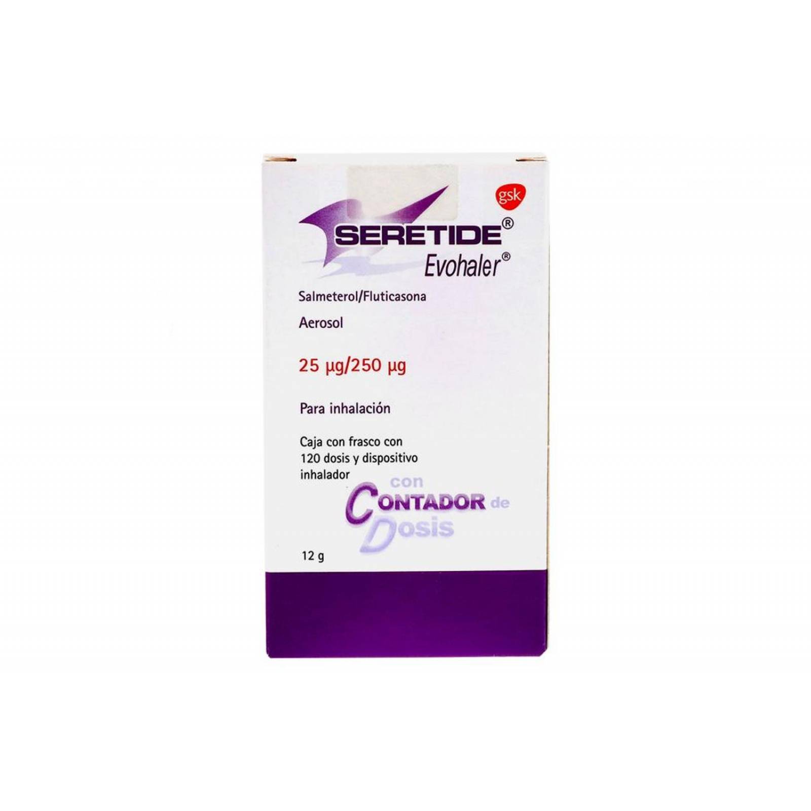 Seretide Evohaler Aerosol 25 Mcg / 250 Mcg Caja Con Frasco Con 120 Dosis 