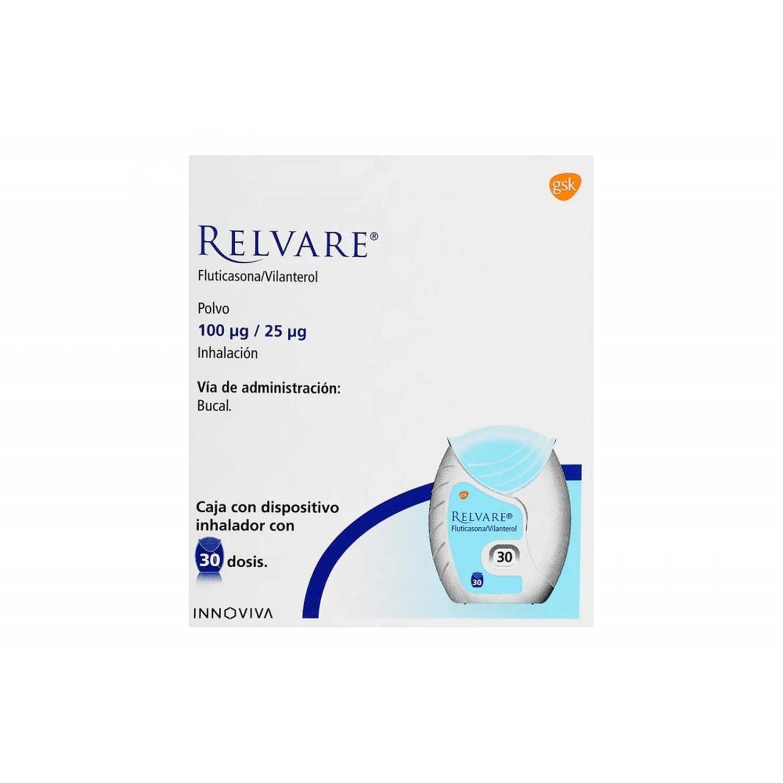 Relvare 100 mcg / 25 mcg Caja Con Dispositivo Inhalador Con 30 Dosis 