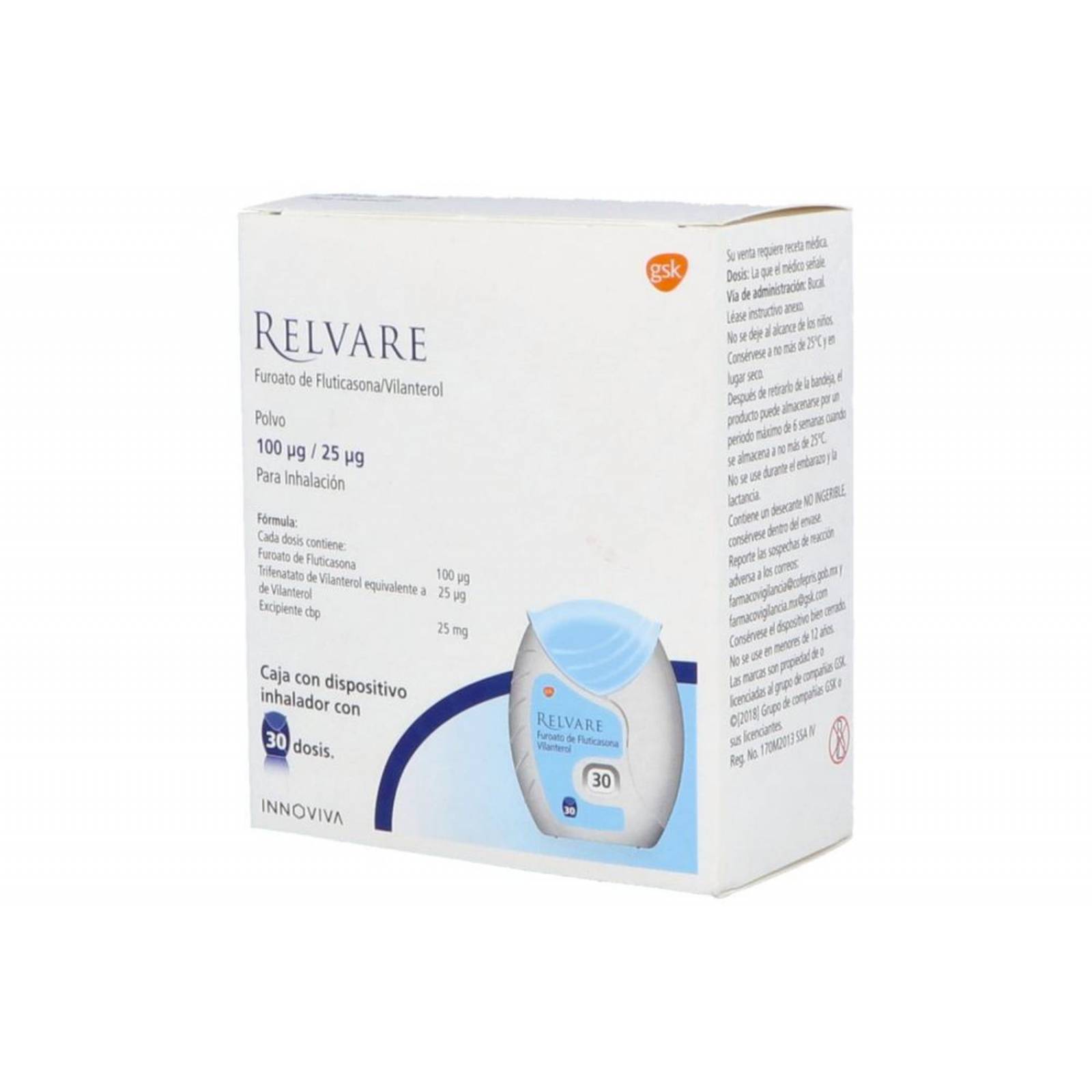Relvare 100 mcg / 25 mcg Caja Con Dispositivo Inhalador Con 30 Dosis 