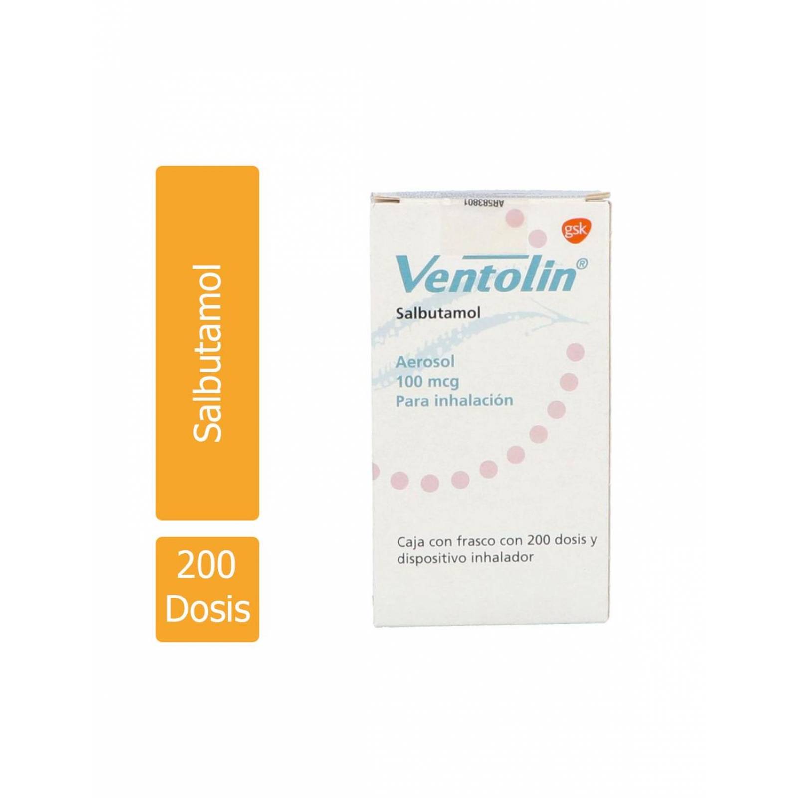 Ventolin 100 Mcg/ 18 g Frasco Con 200 Dosis y Dispositivo Inhalador 