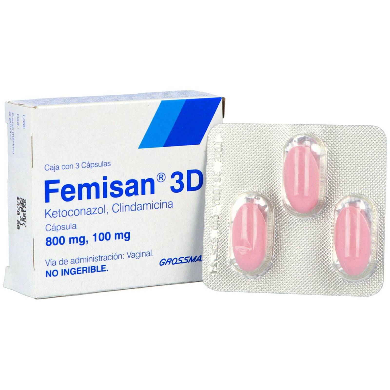 Femisan 3D 100 mg / 800 mg Caja Con 3 Cápsulas Vaginales 