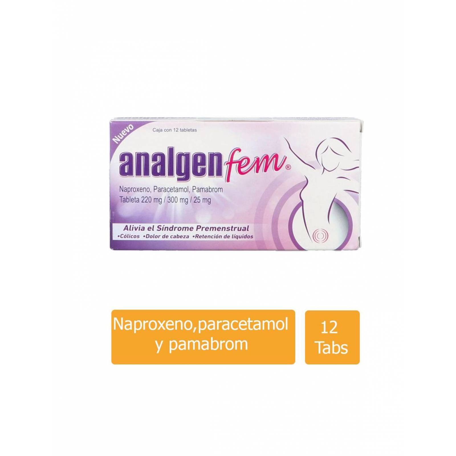 Analgen Fem 220 mg/ 300 mg/ 25 mg Caja Con 12 Tabletas 