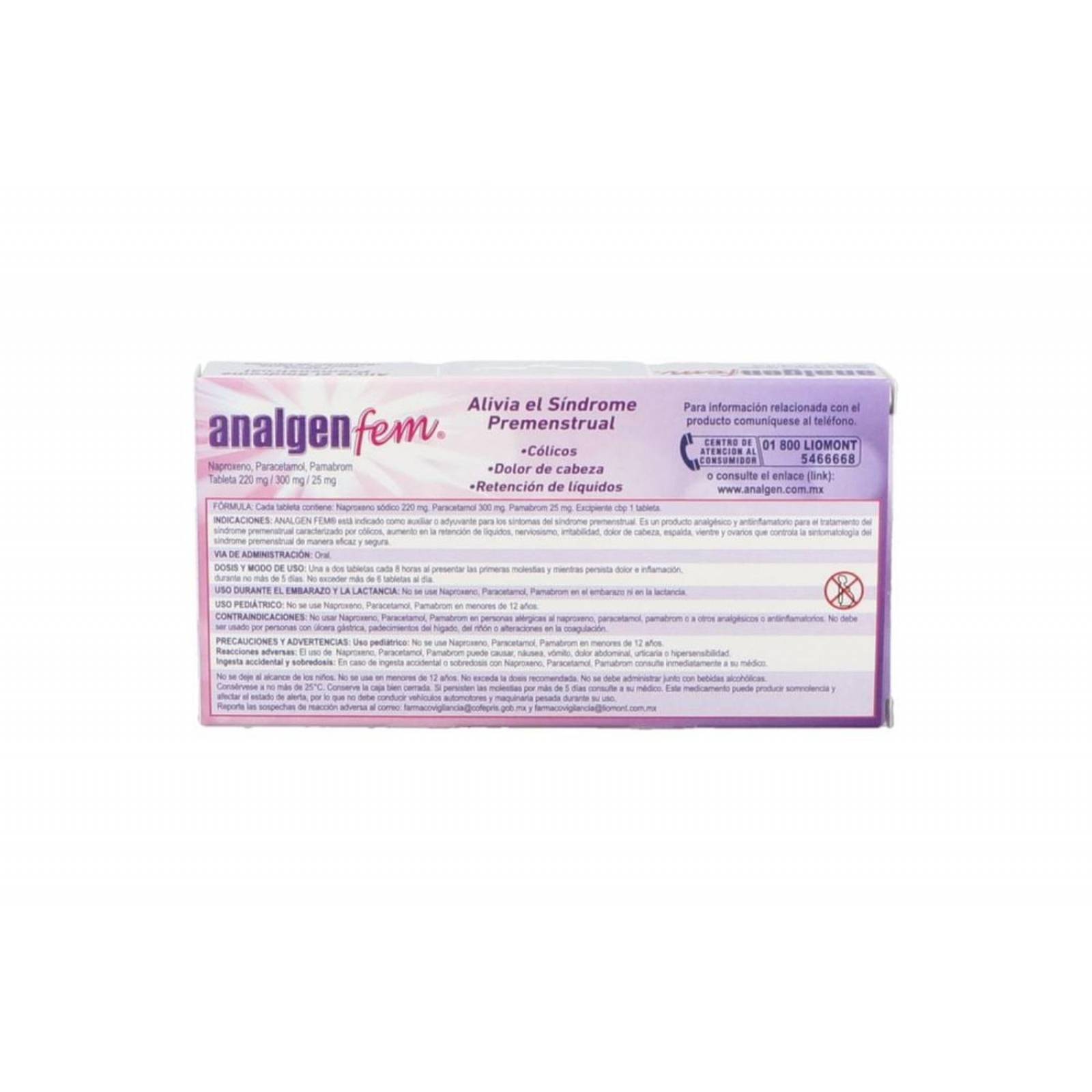 Analgen Fem 220 mg/ 300 mg/ 25 mg Caja Con 12 Tabletas 