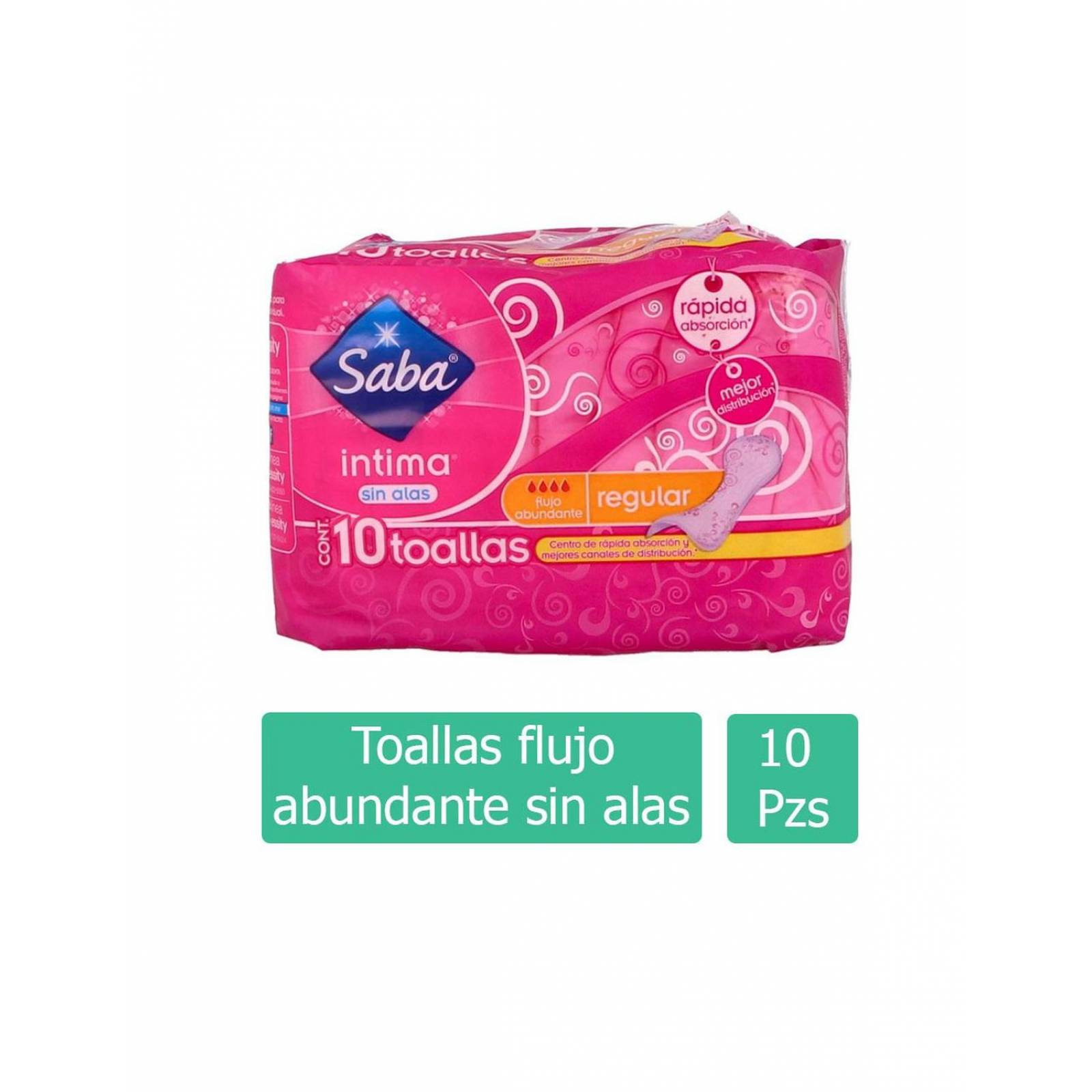 SABA INTIMA CLIP SIN ALAS PAQUETE CON 10 TOALLAS REGULAR 