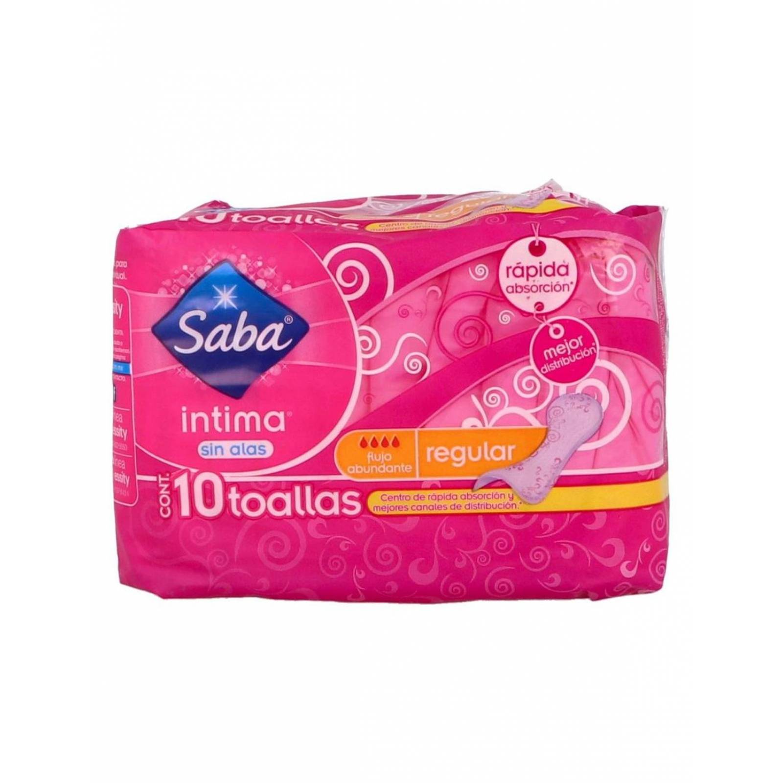 SABA INTIMA CLIP SIN ALAS PAQUETE CON 10 TOALLAS REGULAR 