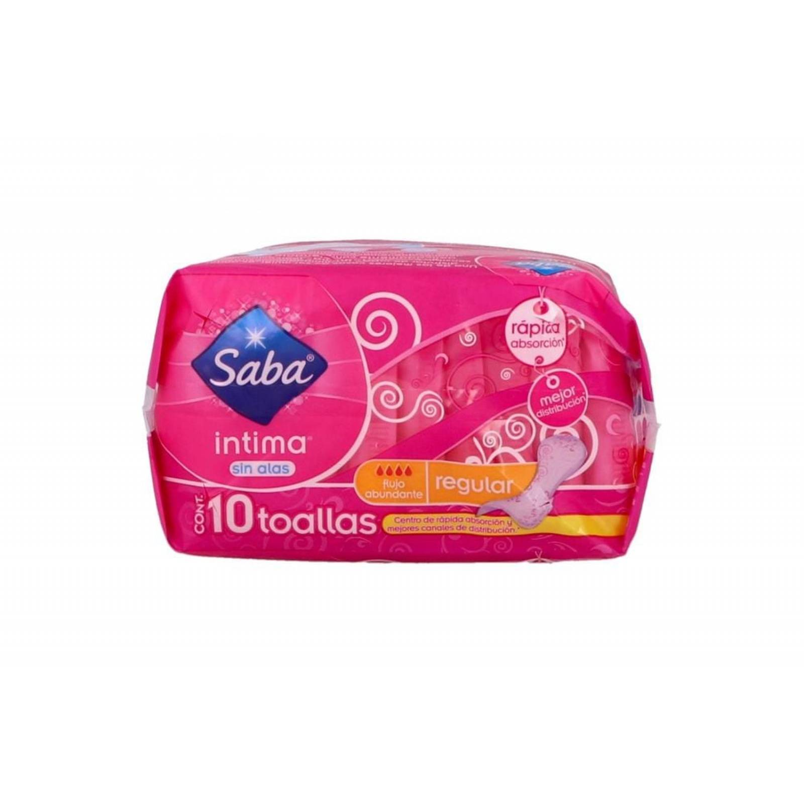 SABA INTIMA CLIP SIN ALAS PAQUETE CON 10 TOALLAS REGULAR 