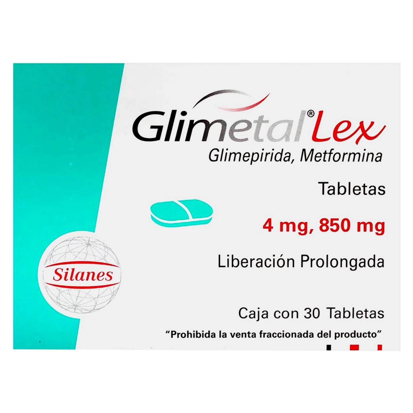 Glimetal-Lex 850 mg / 4 mg Caja Con 30 Tabletas 