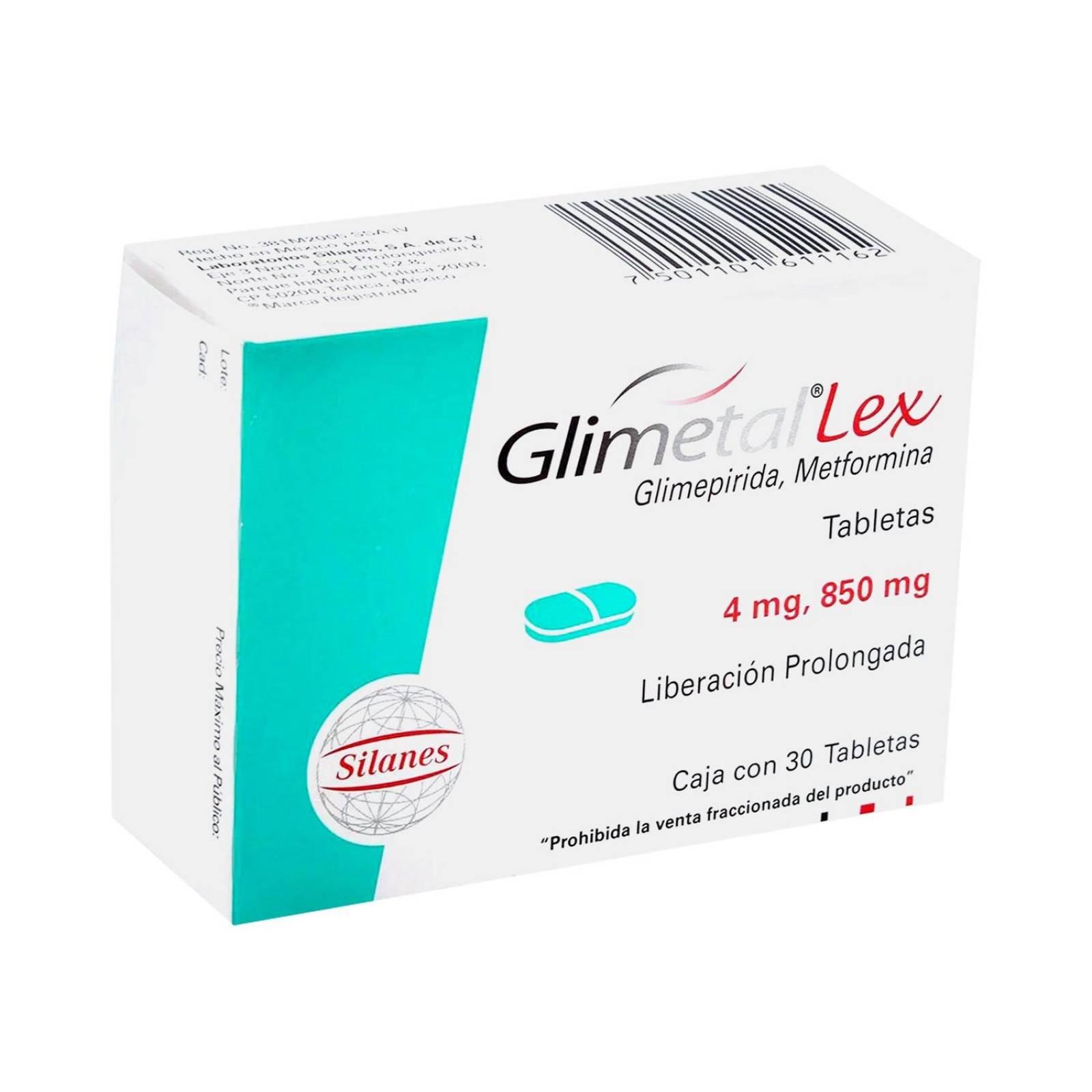 Glimetal-Lex 850 mg / 4 mg Caja Con 30 Tabletas 