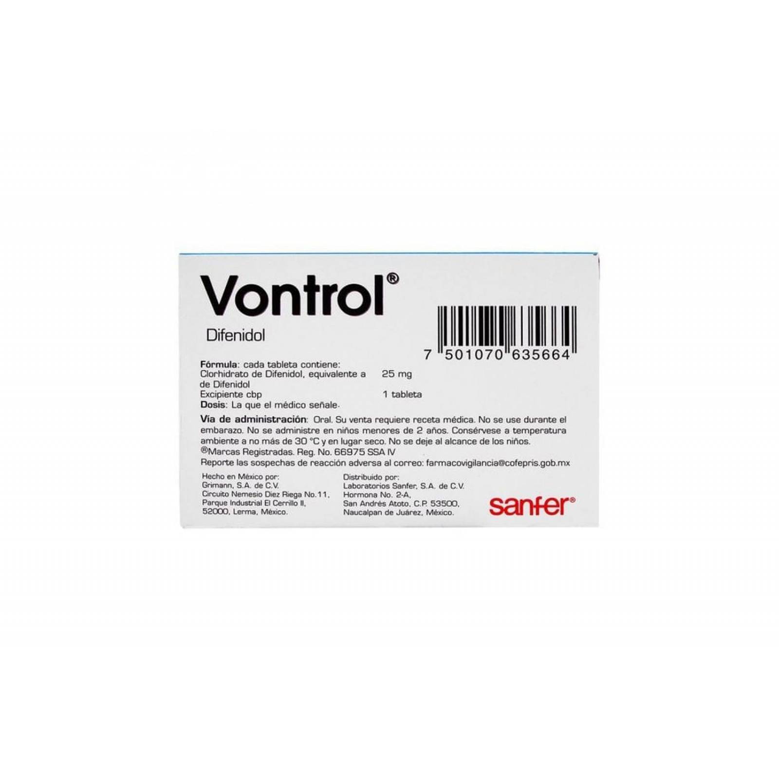 Vontrol 25 mg Caja Con 25 Tabletas 
