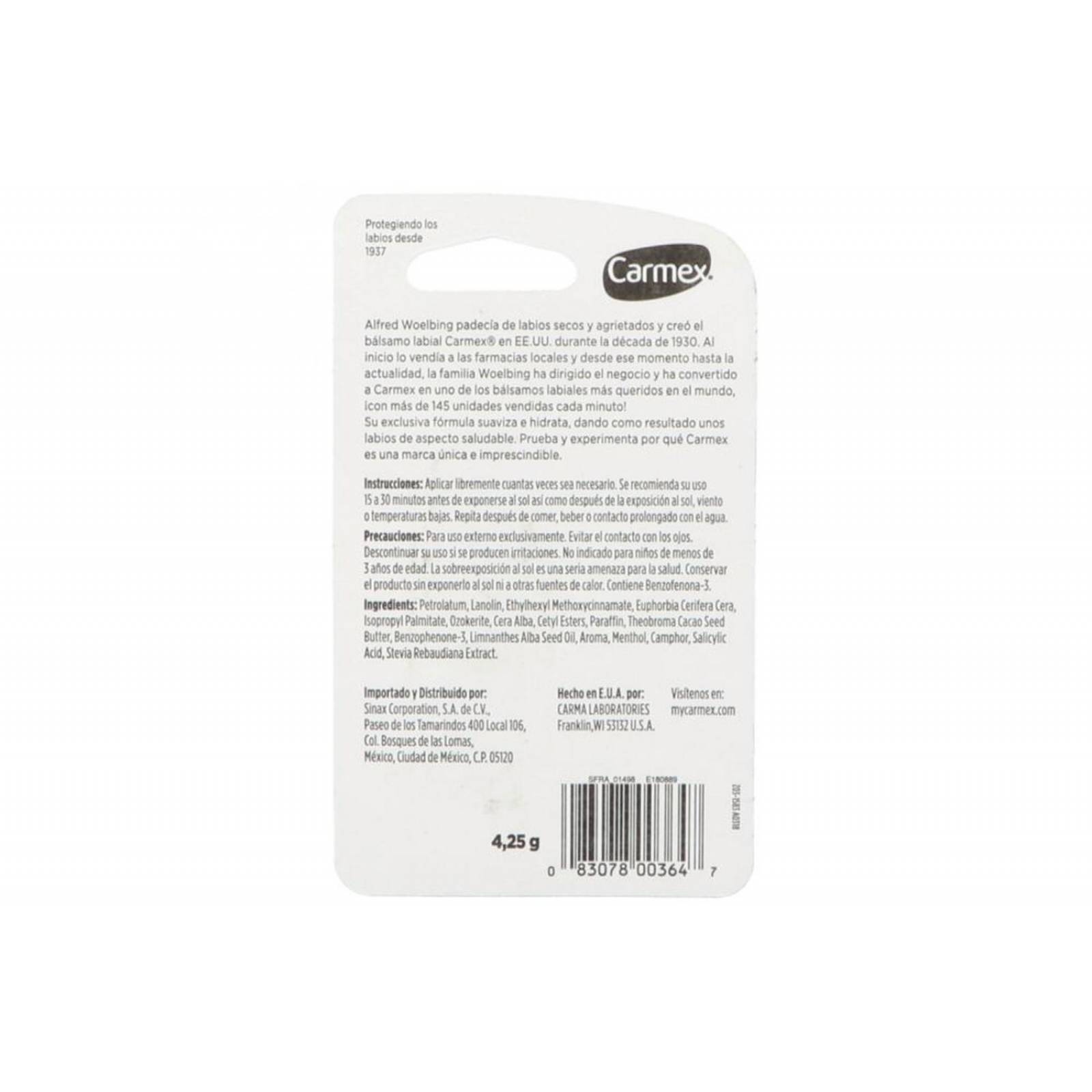 Protector Labial Cereza Carmex 4.25 g Empaque Con 1 Unidad 