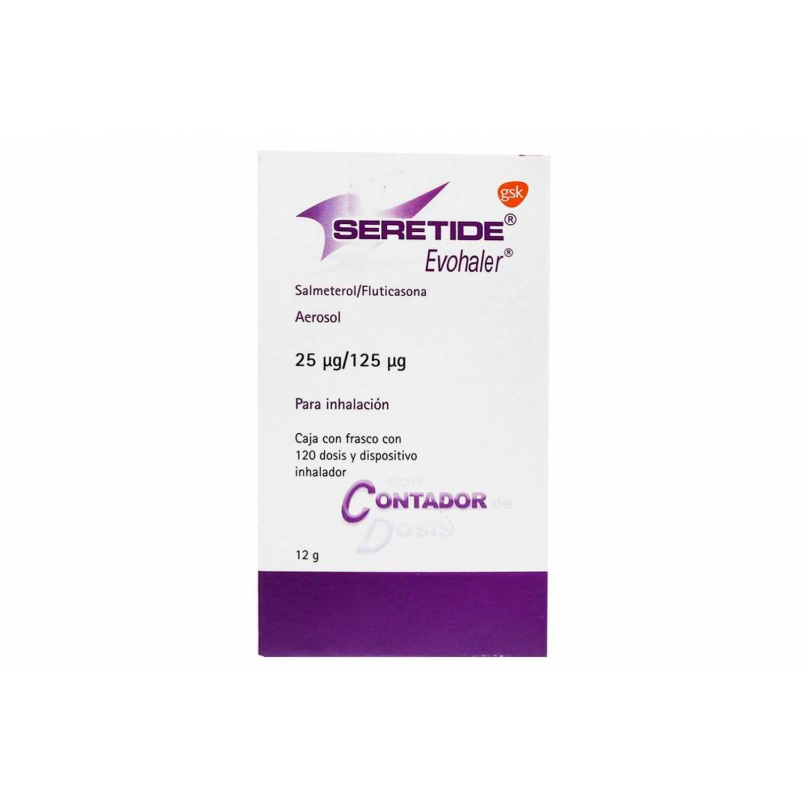 Seretide Evohaler Aerosol 25 Mcg / 125 Mcg Caja Con Frasco Con 120 Dosis 