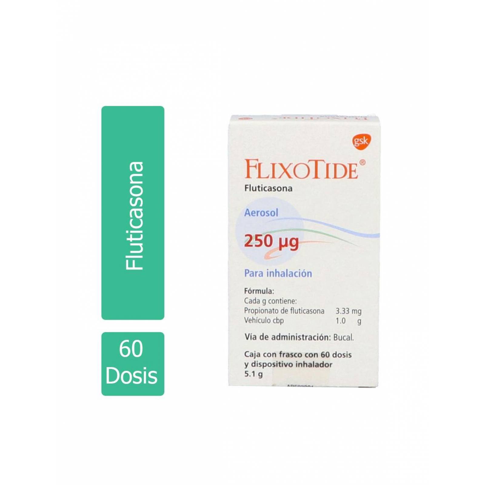 Flixotide 250 mcg Caja Con Frasco Con 60 Dosis y Dispositivo Inhalador 