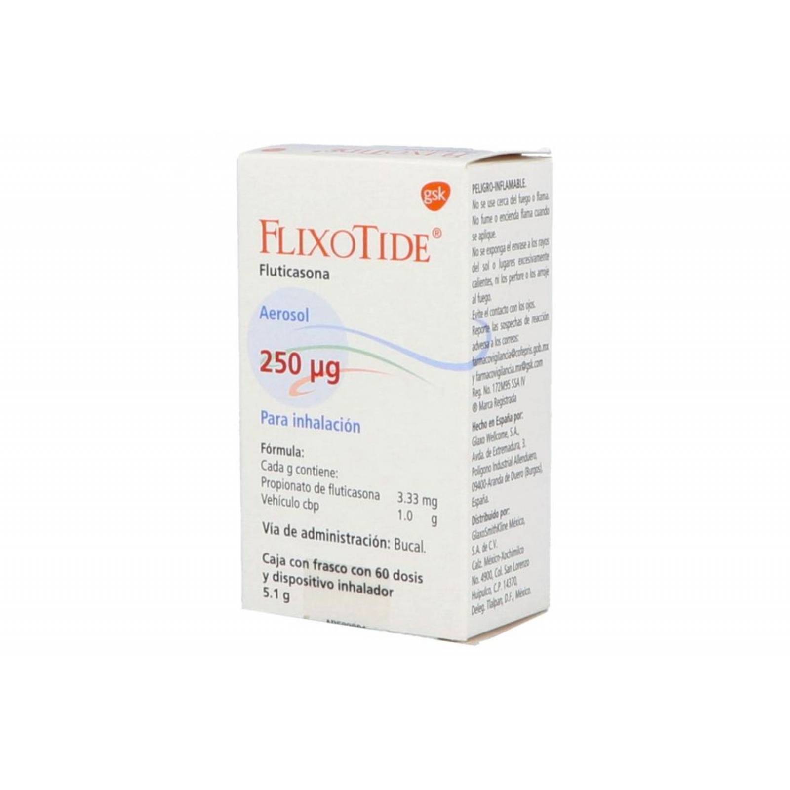 Flixotide 250 mcg Caja Con Frasco Con 60 Dosis y Dispositivo Inhalador 