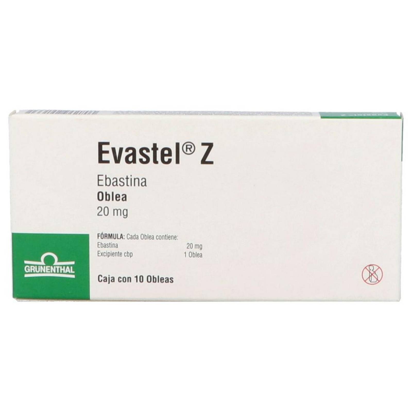 Evastel Z 20 mg Caja Con 10 Obleas 